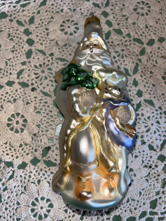 Vintage Gold Santa w| bear Mercury Glass Christmas Ornaments 