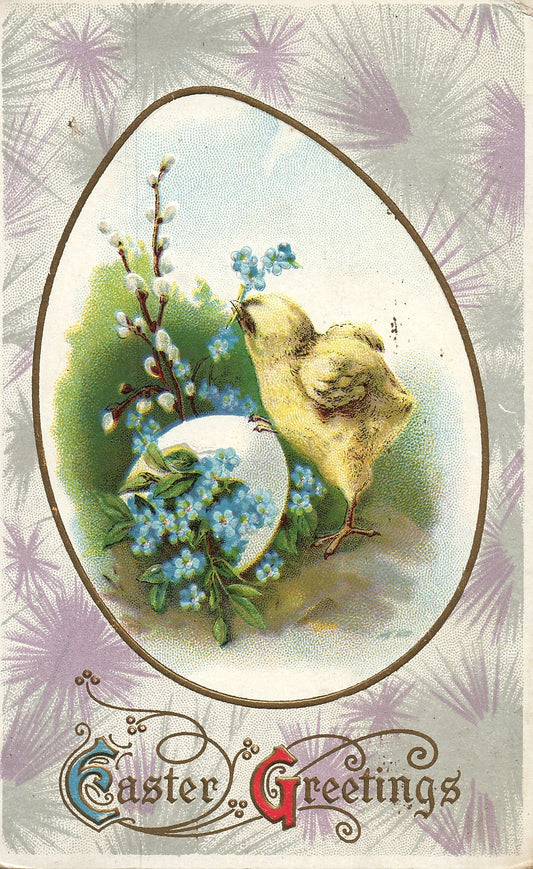 Stecher Easter Chick Flowers Postcard Series 105 G