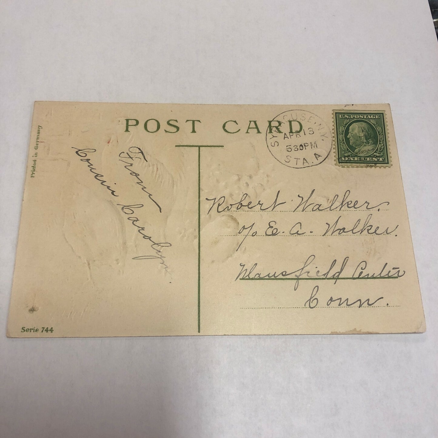 Fabulous Vintage Easter Rooster, Hen Chicks with Old Shoe Slipper Postcard