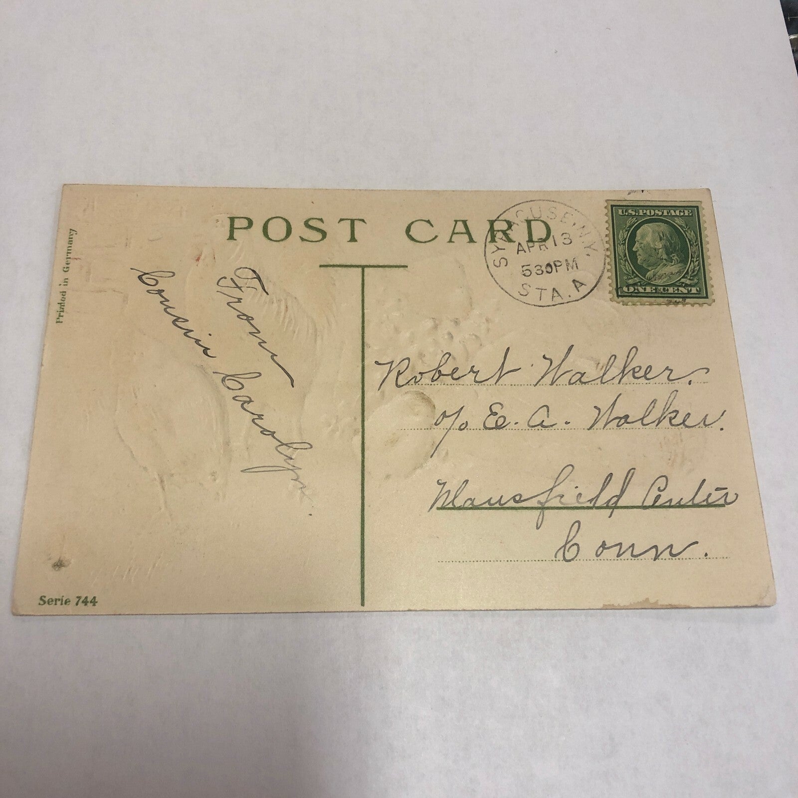 Fabulous Vintage Easter Rooster, Hen Chicks with Old Shoe Slipper Postcard