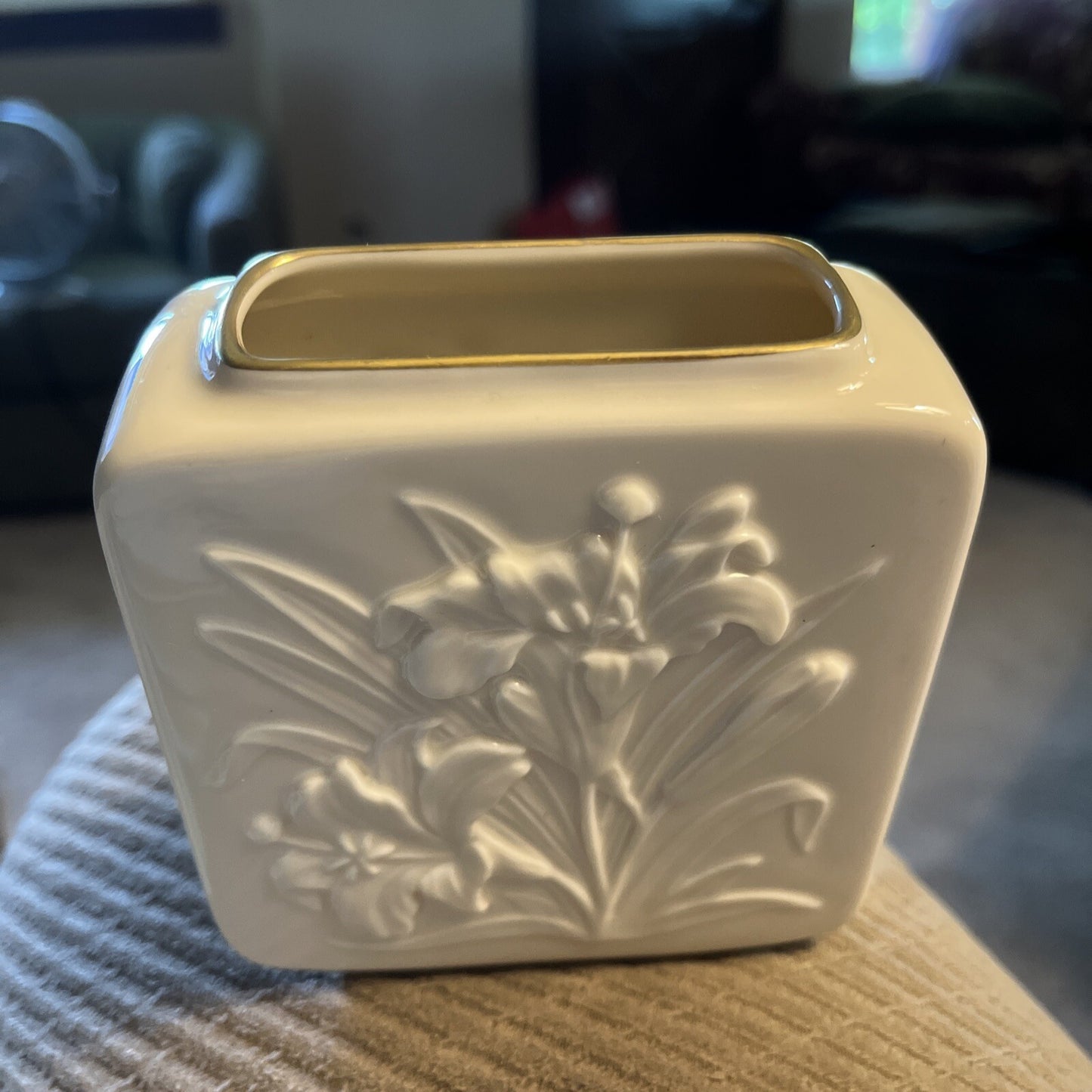 Lenox China Tiger Lily Square Vase Trimmed 24K Gold No Box