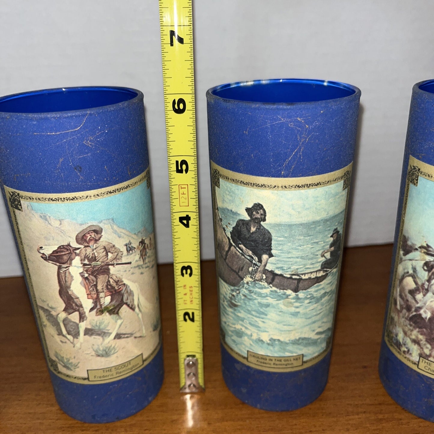 Frederick Remington Wild West Whiskey Hi Ball Glasses Scout + On The Trail 1968