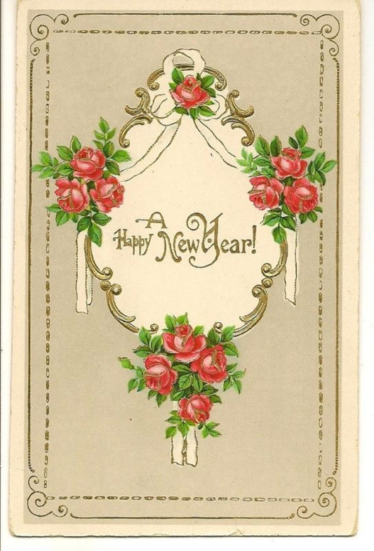 Gold Gilt Gel HWB Series 2909 New Year Postcard