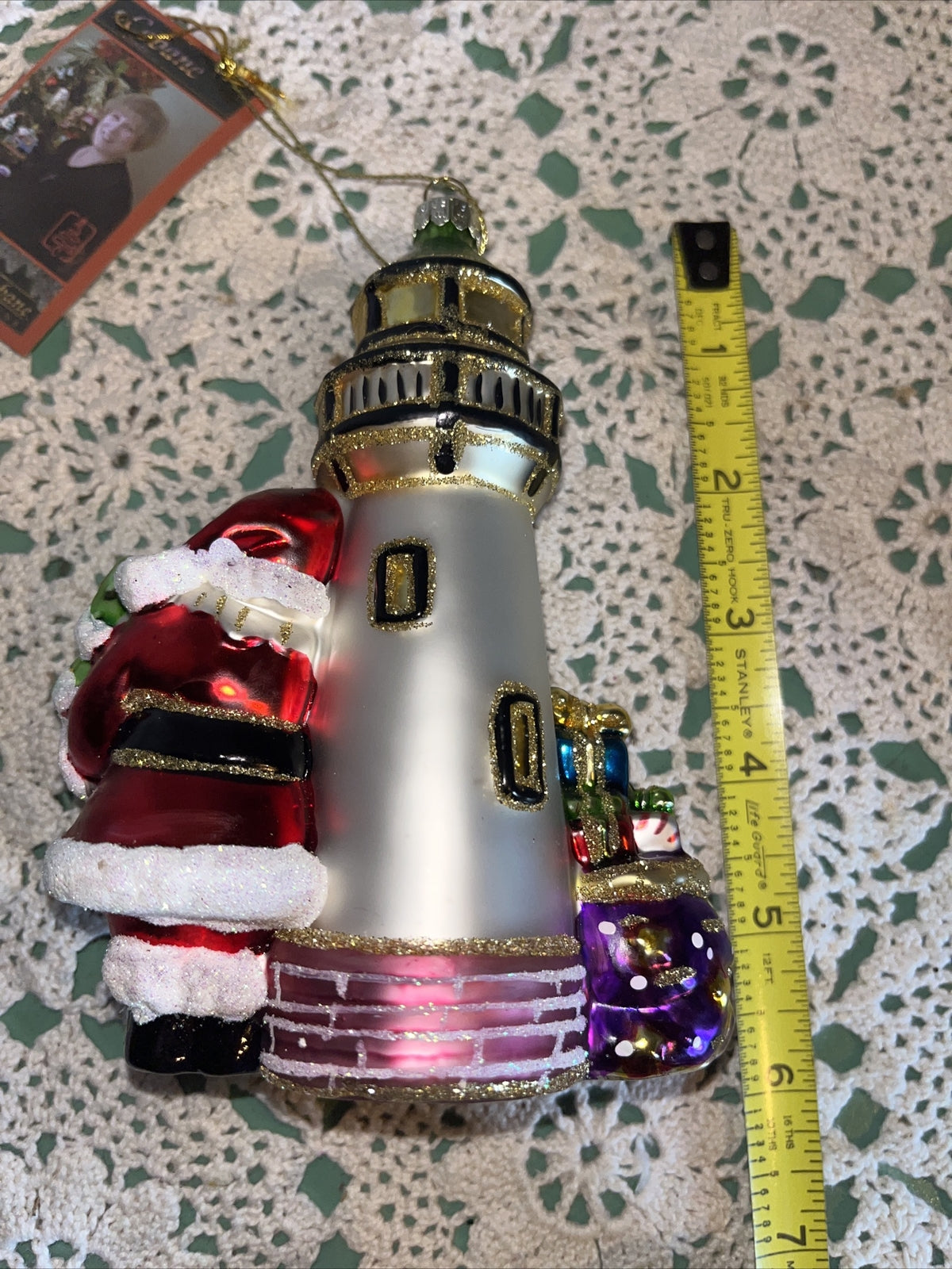 Vintage Light House With Santa Mercury Glass Christmas Ornament
