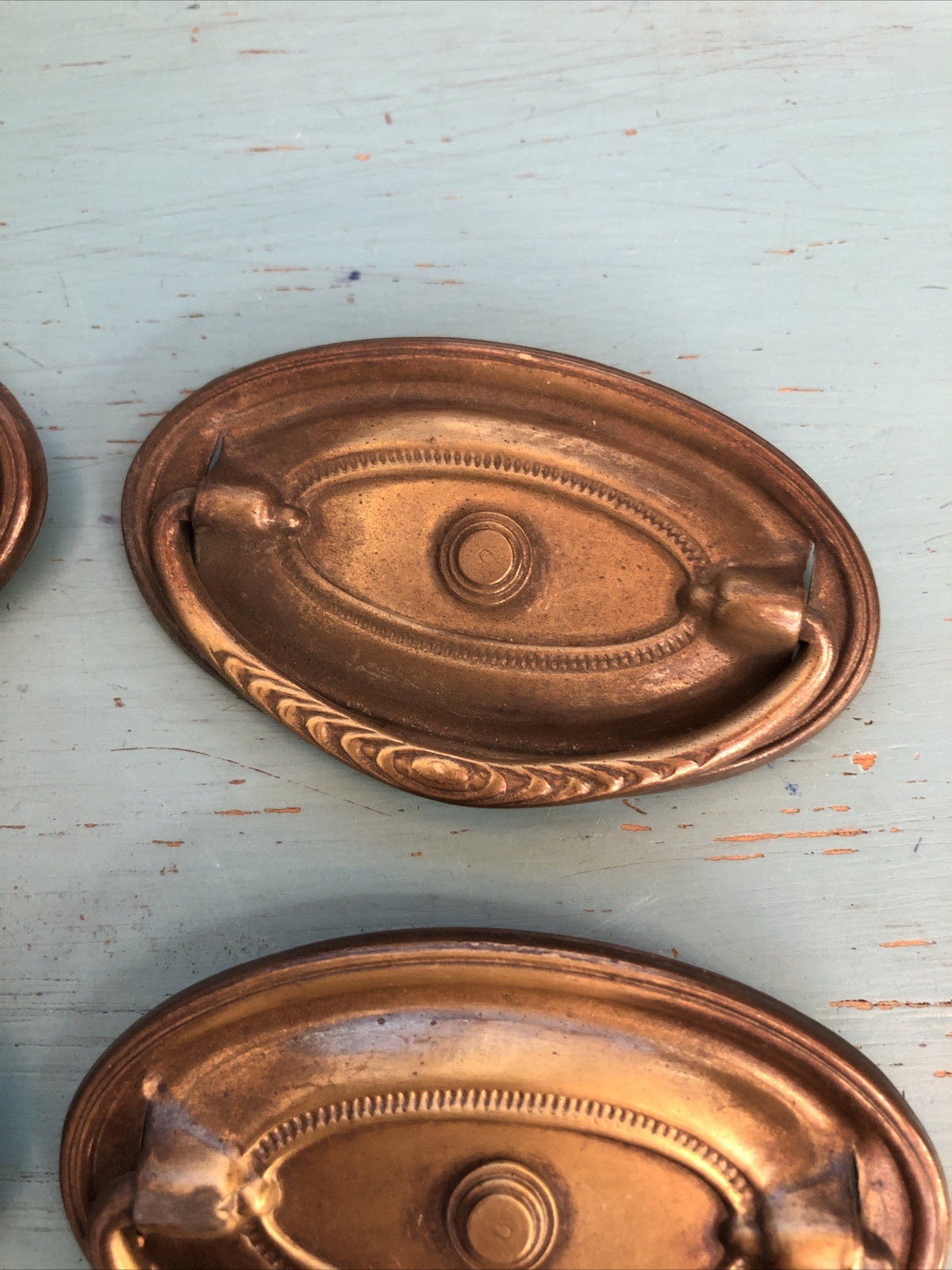 Lot of 4 Vintage ANTIQUE BRASS OVAL PULL HANDLES
