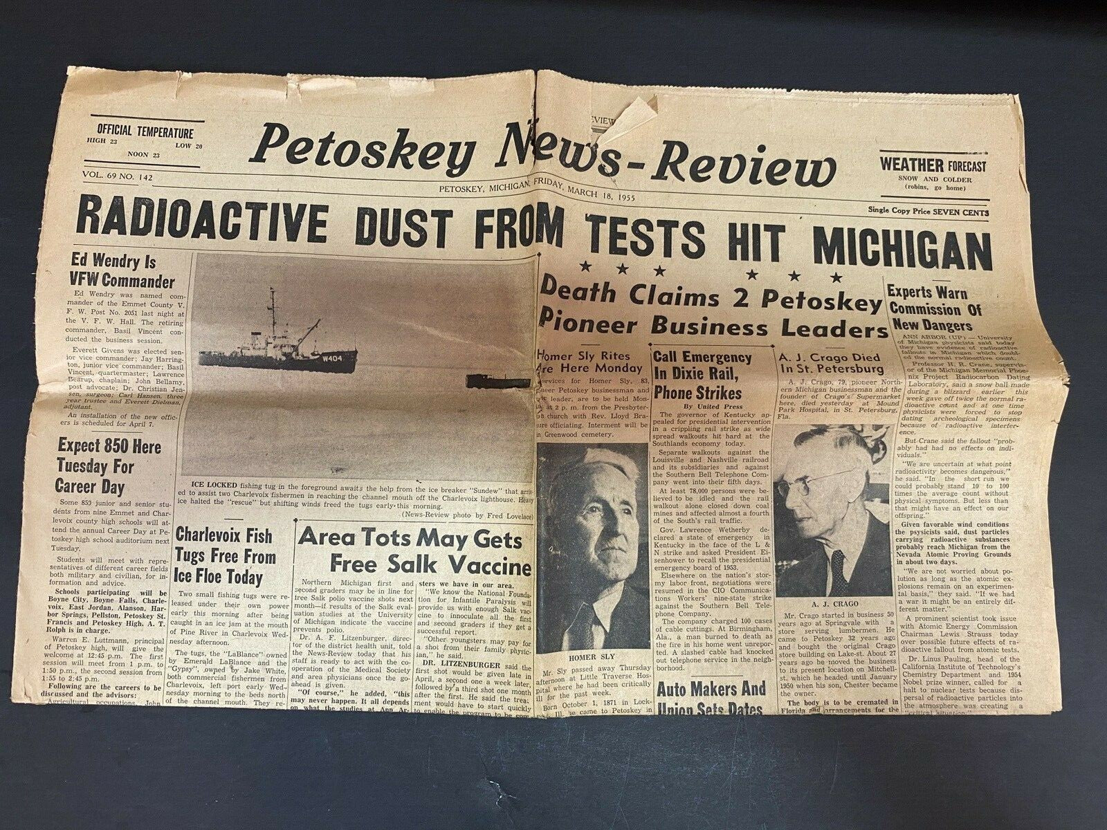 1955 Radioactive Dust From Tests hit Michigan Petoskey News review Newspaper