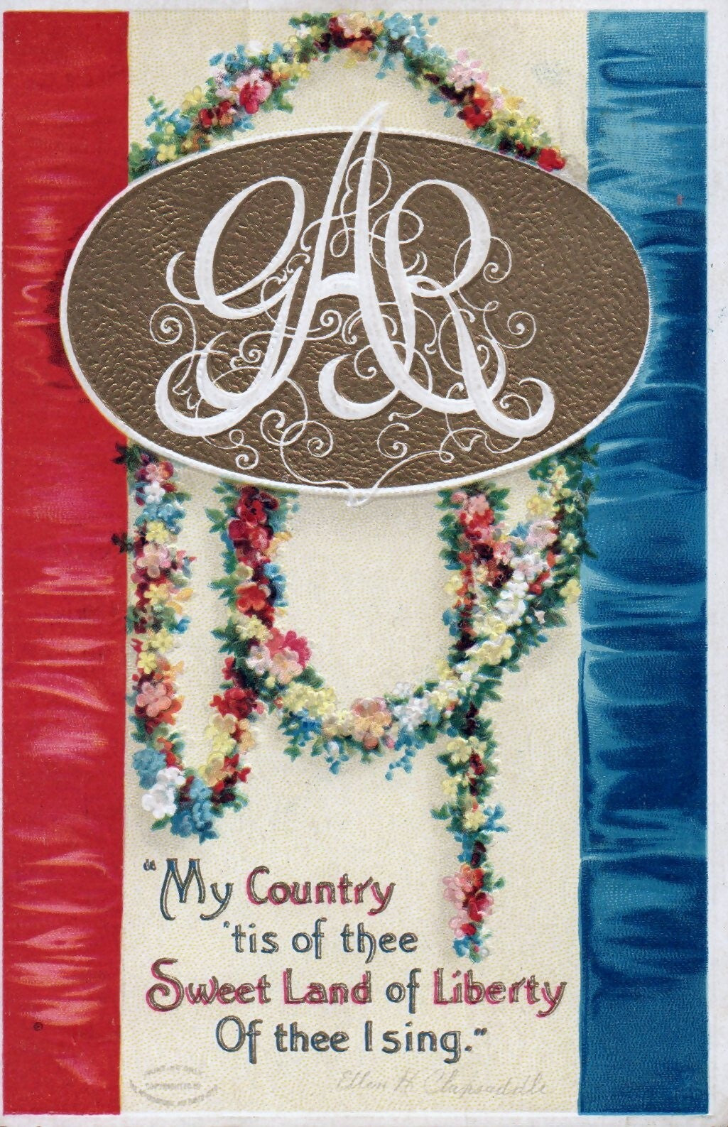 My Country 'tis of Thee Sweet Land of Liberty of Thee I Sing" Patriotic Postcard