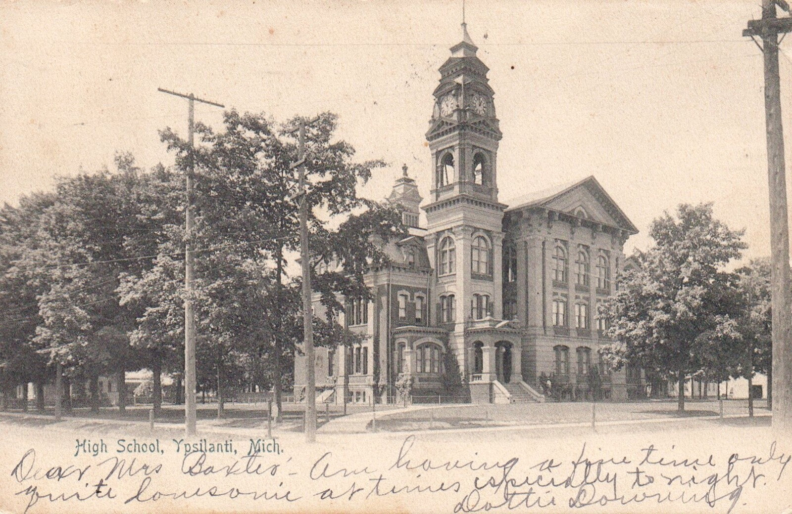 High School Building in Ypsilanti MI Michigan  Postcard