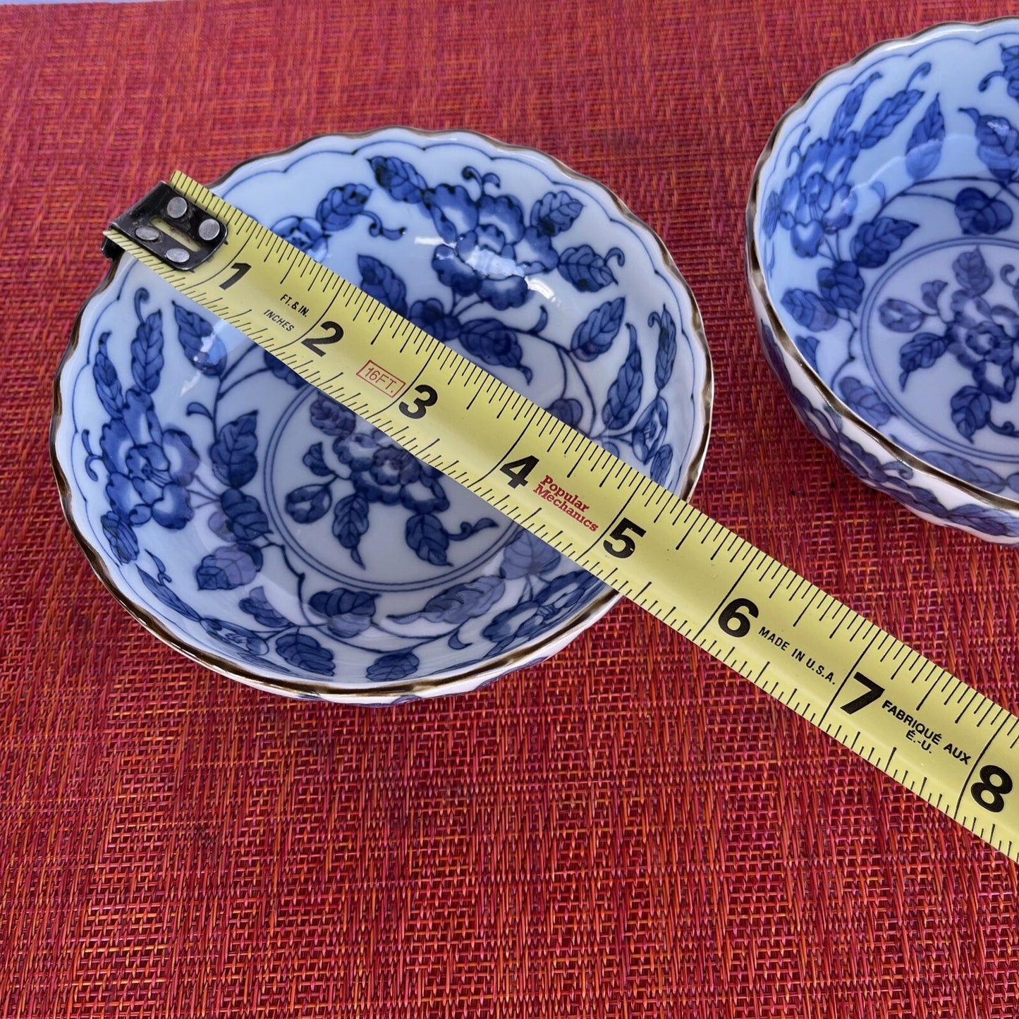 2 Takahashi San Francisco Japan Blue White Flower Sauce Bowl Trinket Dish