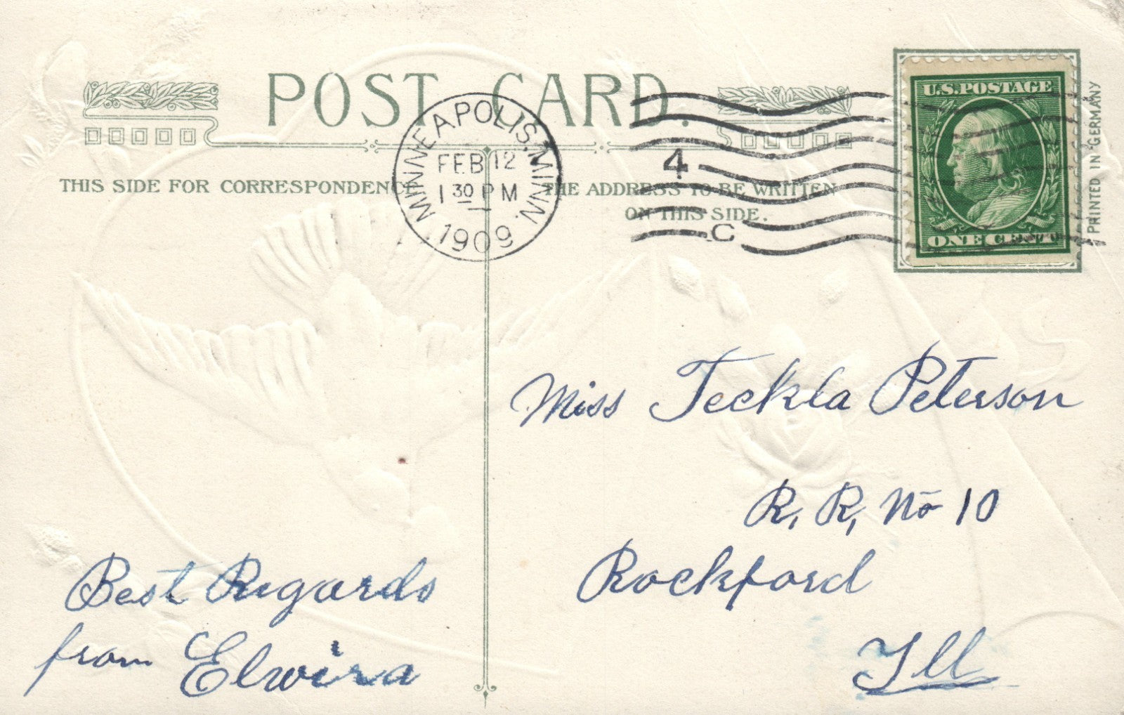 John Winch Dove Carrying Heart Pink Roses Cupid Valentine Postcard