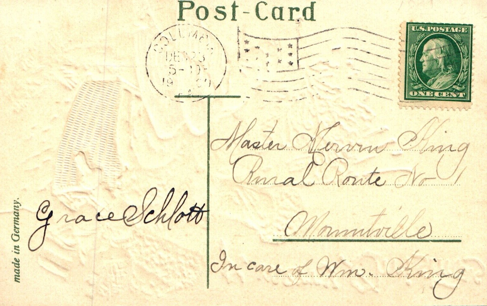 Gold Gilt A Merry Christmas Santa with Angel & Presents Vintage Santa Postcard