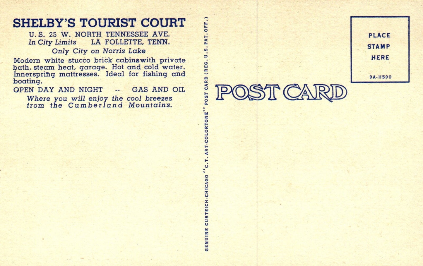 Shelby's Tourist Court La Follette Tennessee TN Postcard Norris Lake Cabins