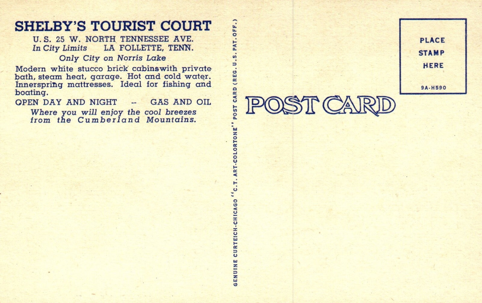 Shelby's Tourist Court La Follette Tennessee TN Postcard Norris Lake Cabins