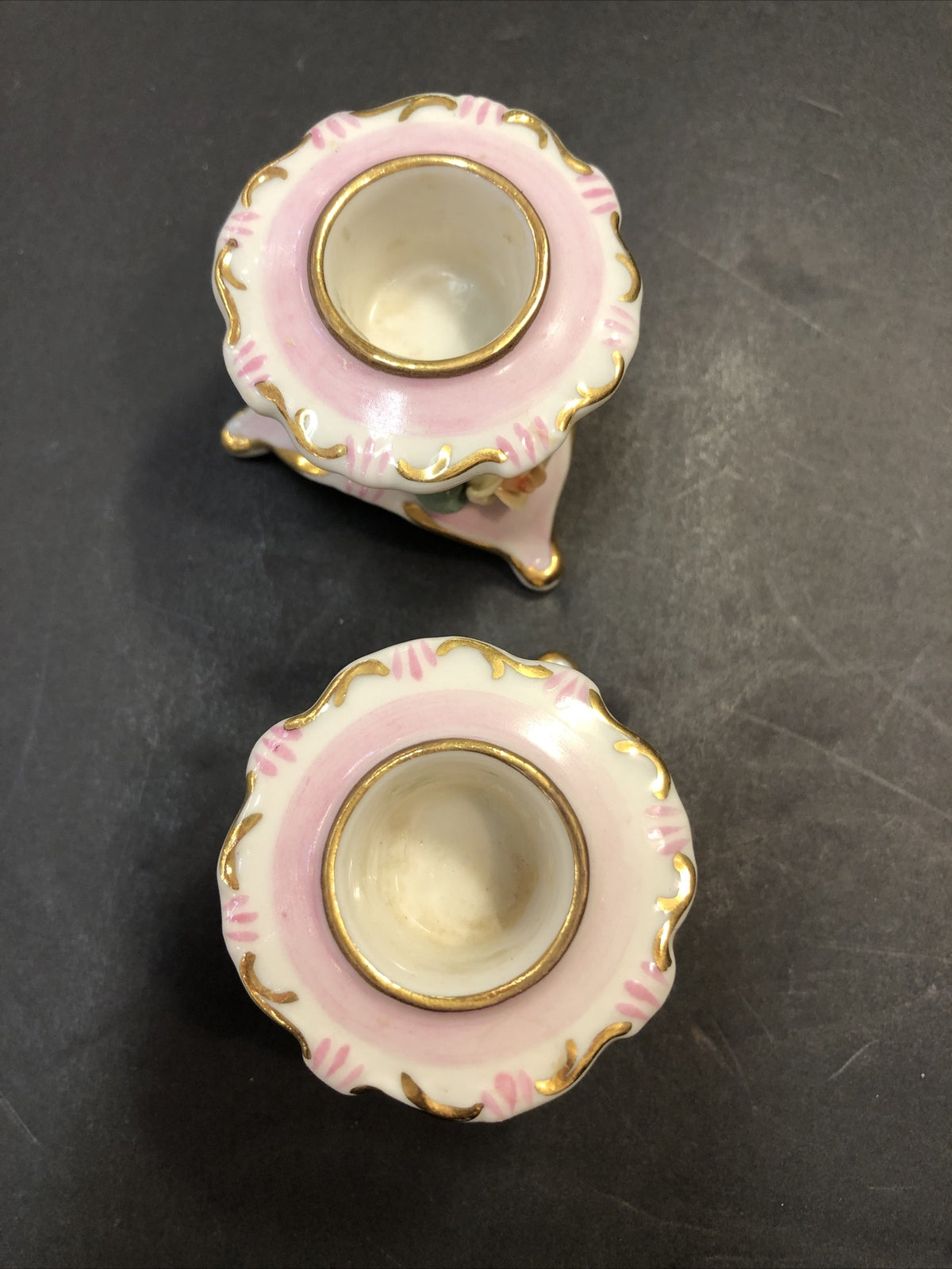 Vintage Set of 2 Italian Capodimonte Pink Floral Rose  Candle Stick Holders