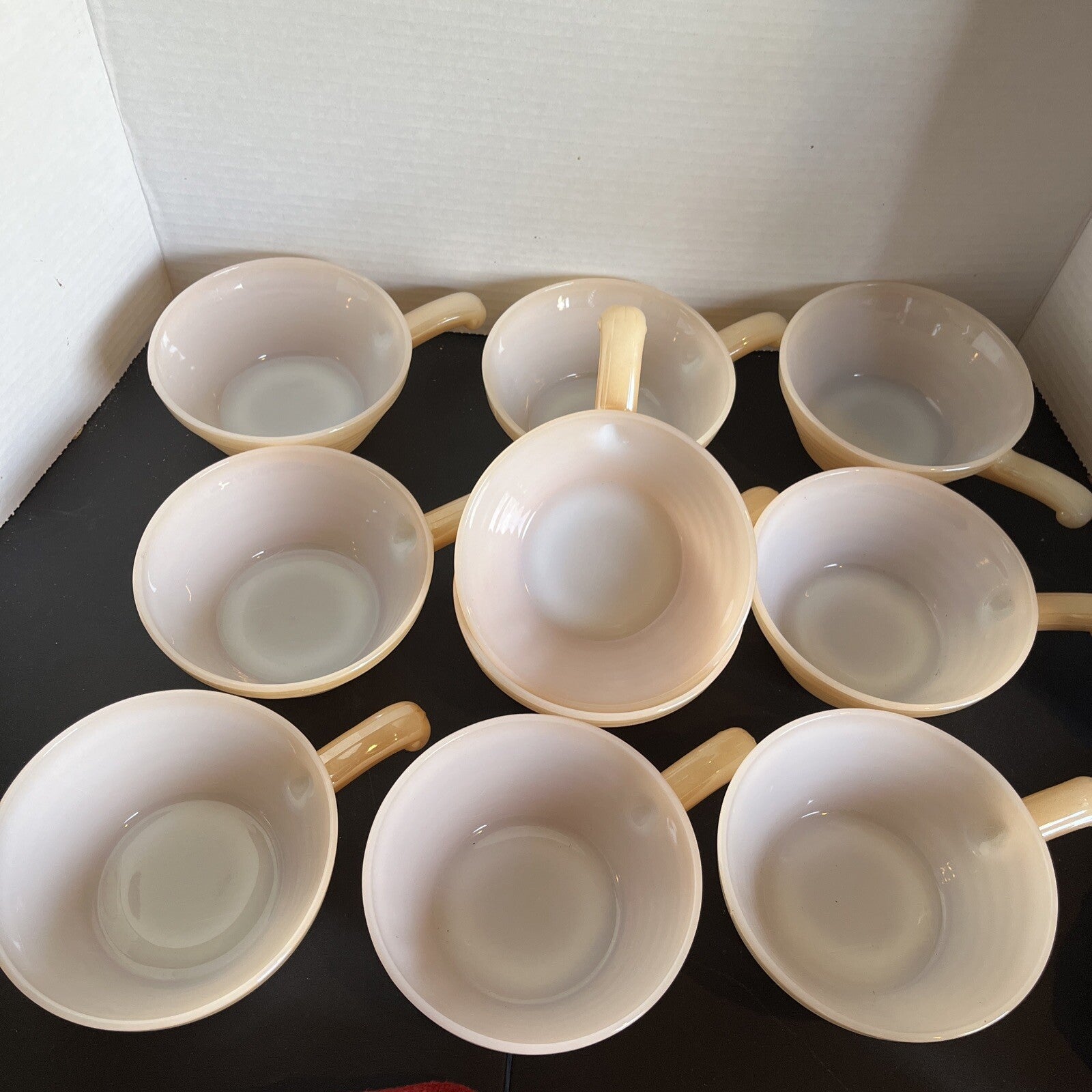 Fire King Iridescent Peach Luster Beehive Oven Ware Bowl w/Handle Vtg USA (10)