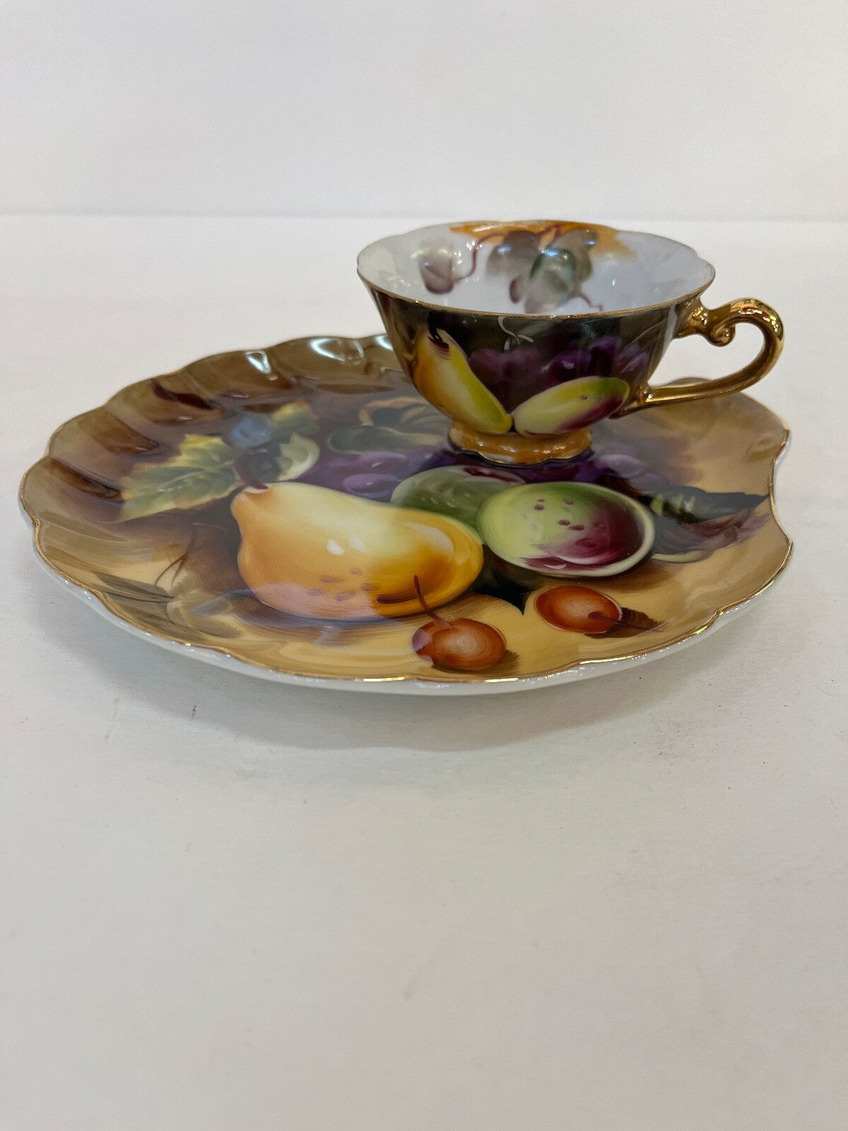 Vintage Lefton China Hand Painted Gold Accent Teacup and Saucer Fruit Pattern 