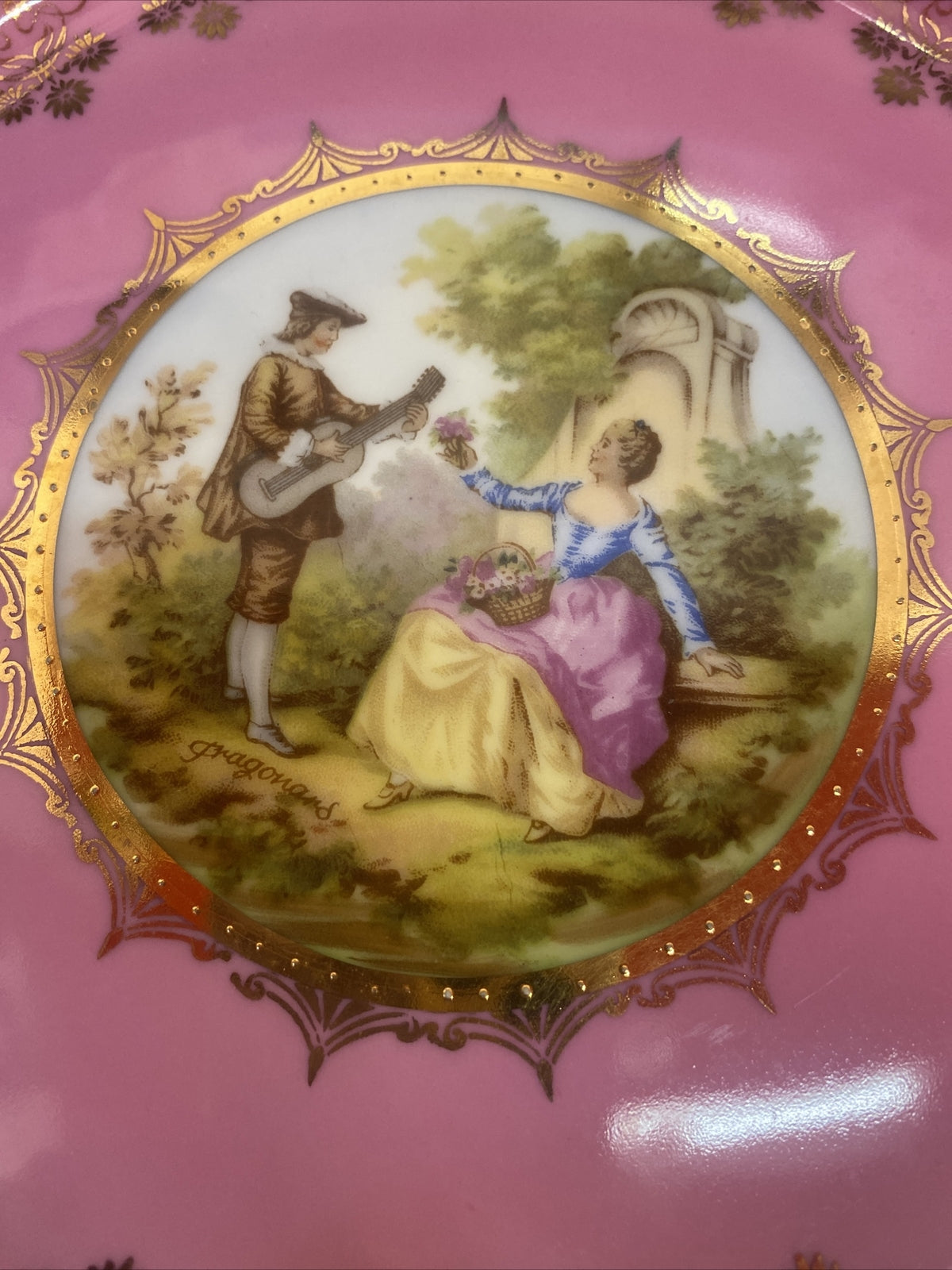 11 JK Carlsbad Bavaria Courting Couple Signed Fragonard Large Hand Painted Plate