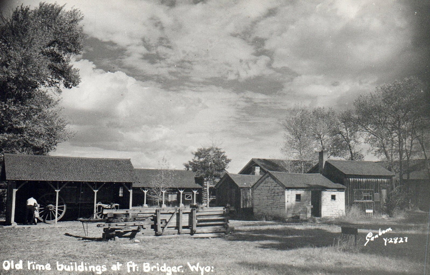 RPPC Old Time Buildings at Ft. Bridger in Wyoming WY Vintage Postcard