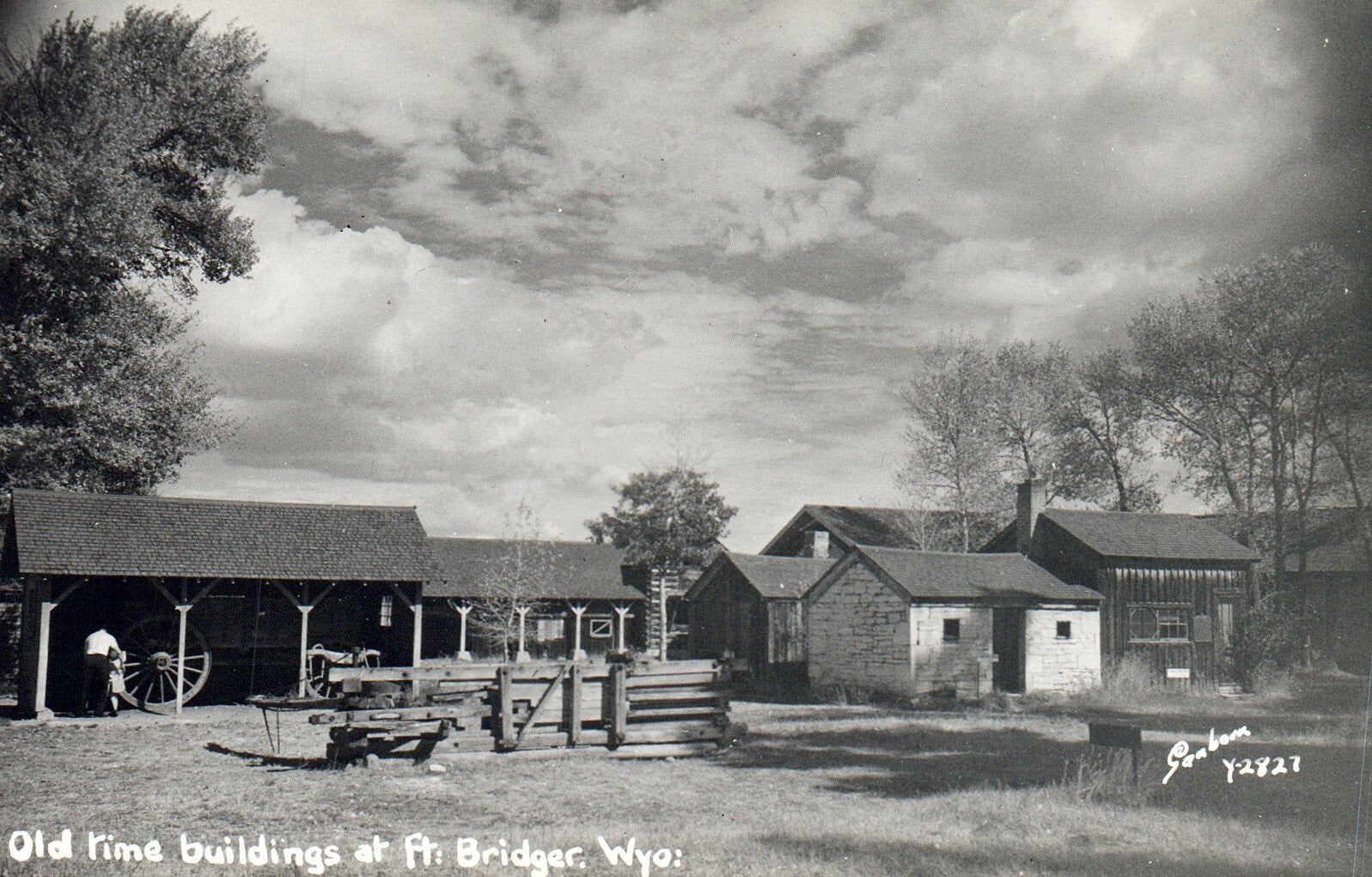 RPPC Old Time Buildings at Ft. Bridger in Wyoming WY Vintage Postcard