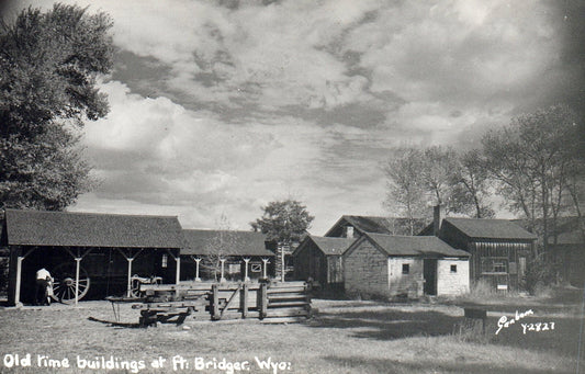 RPPC Old Time Buildings at Ft. Bridger in Wyoming WY Vintage Postcard