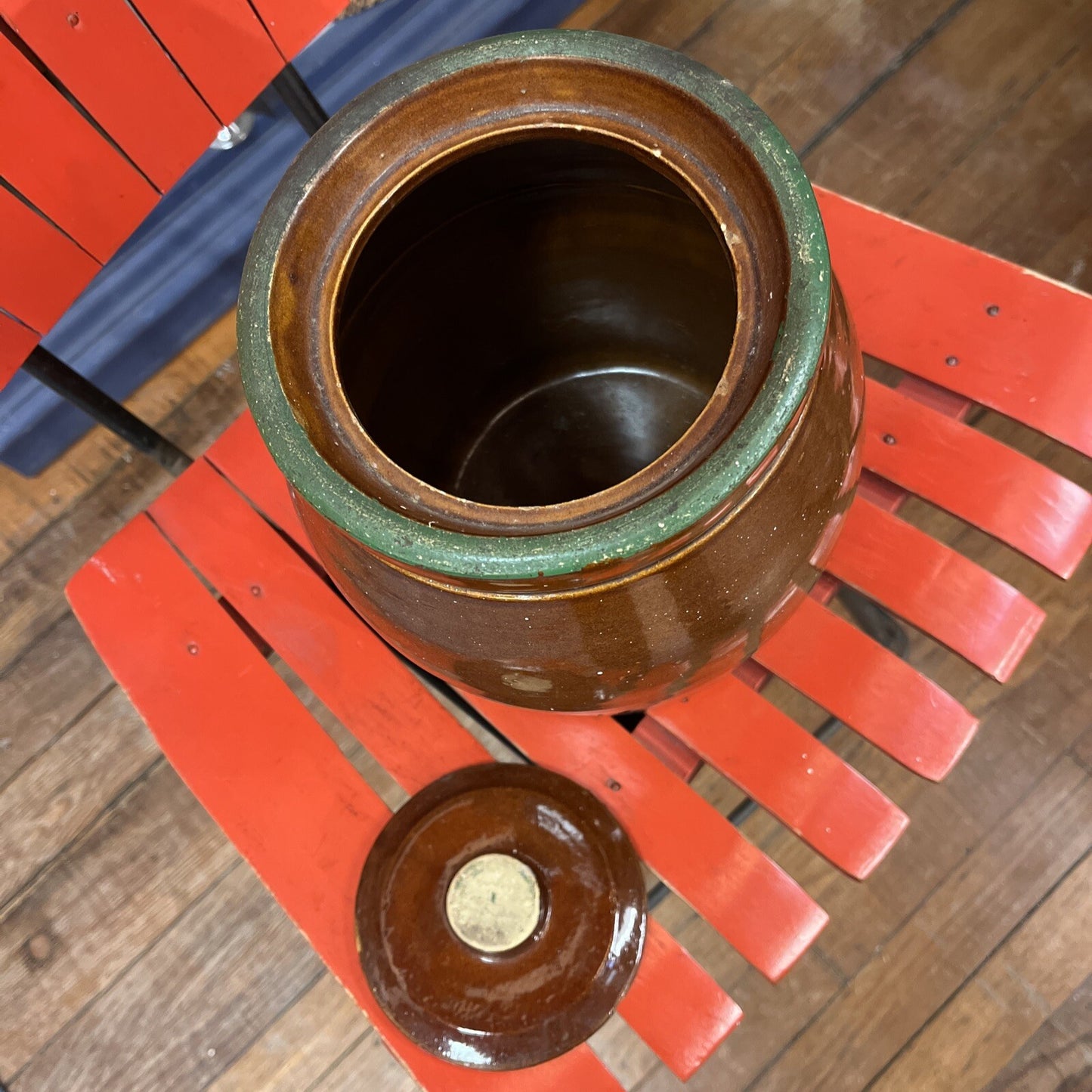VINTAGE COOKIE JAR- CROCK BROWN FLOWERED STONEWARE CROCK KITCHEN FARM RANCH HOME