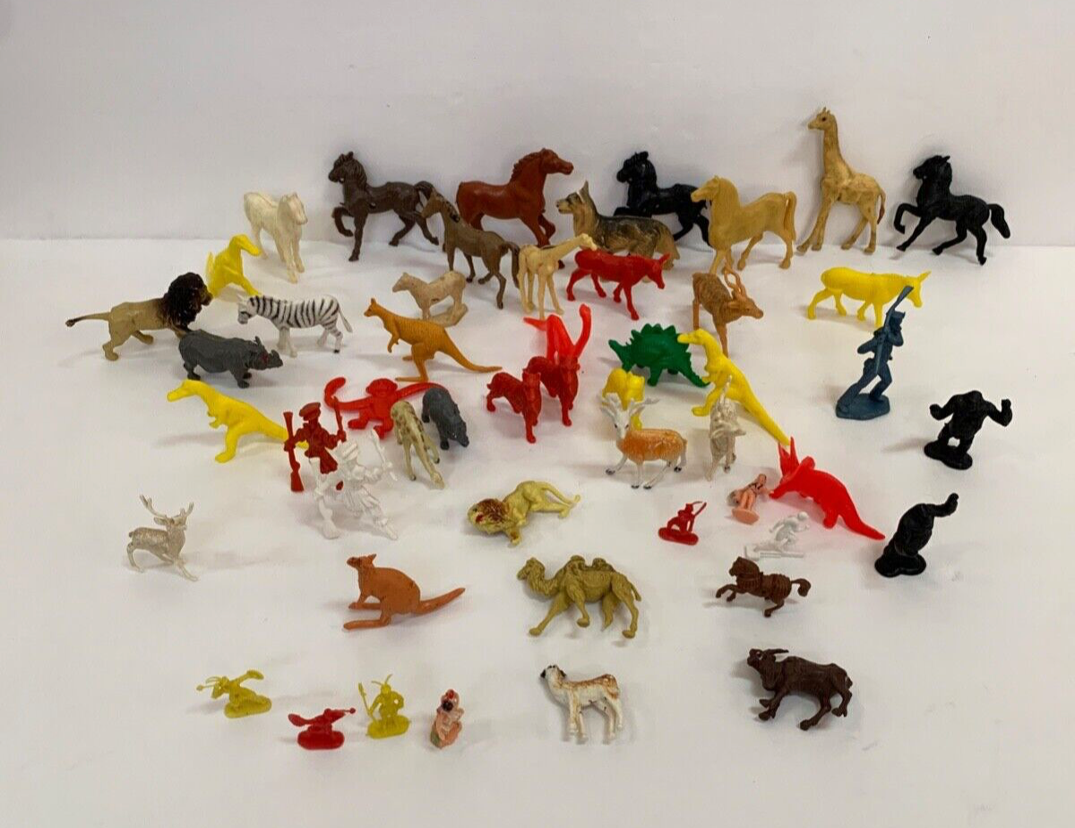 Lot of 51 Vintage Plastic Animal People and Soldier Toys