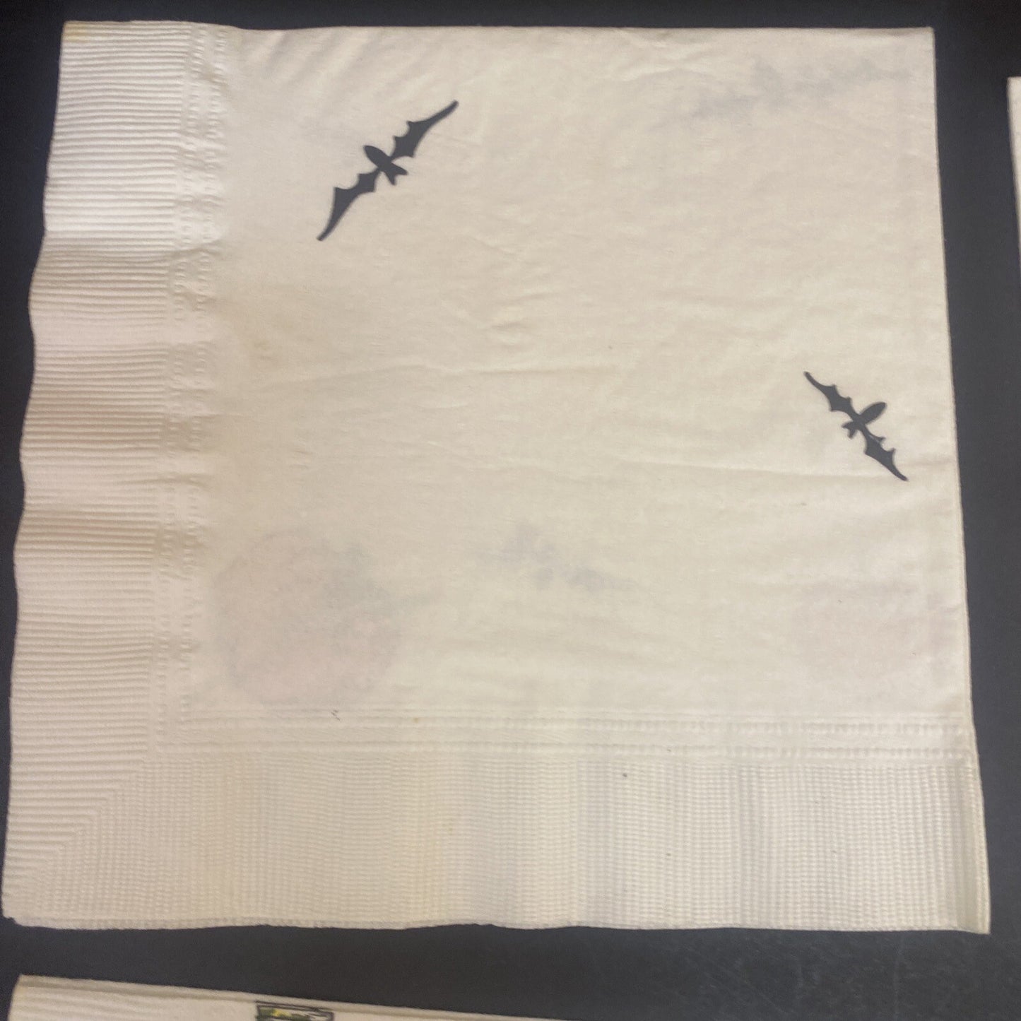 Vintage HALLOWEEN White PAPER NAPKIN Lot of 4 Pumpkins, Ghosts, Scarecrows, Bats