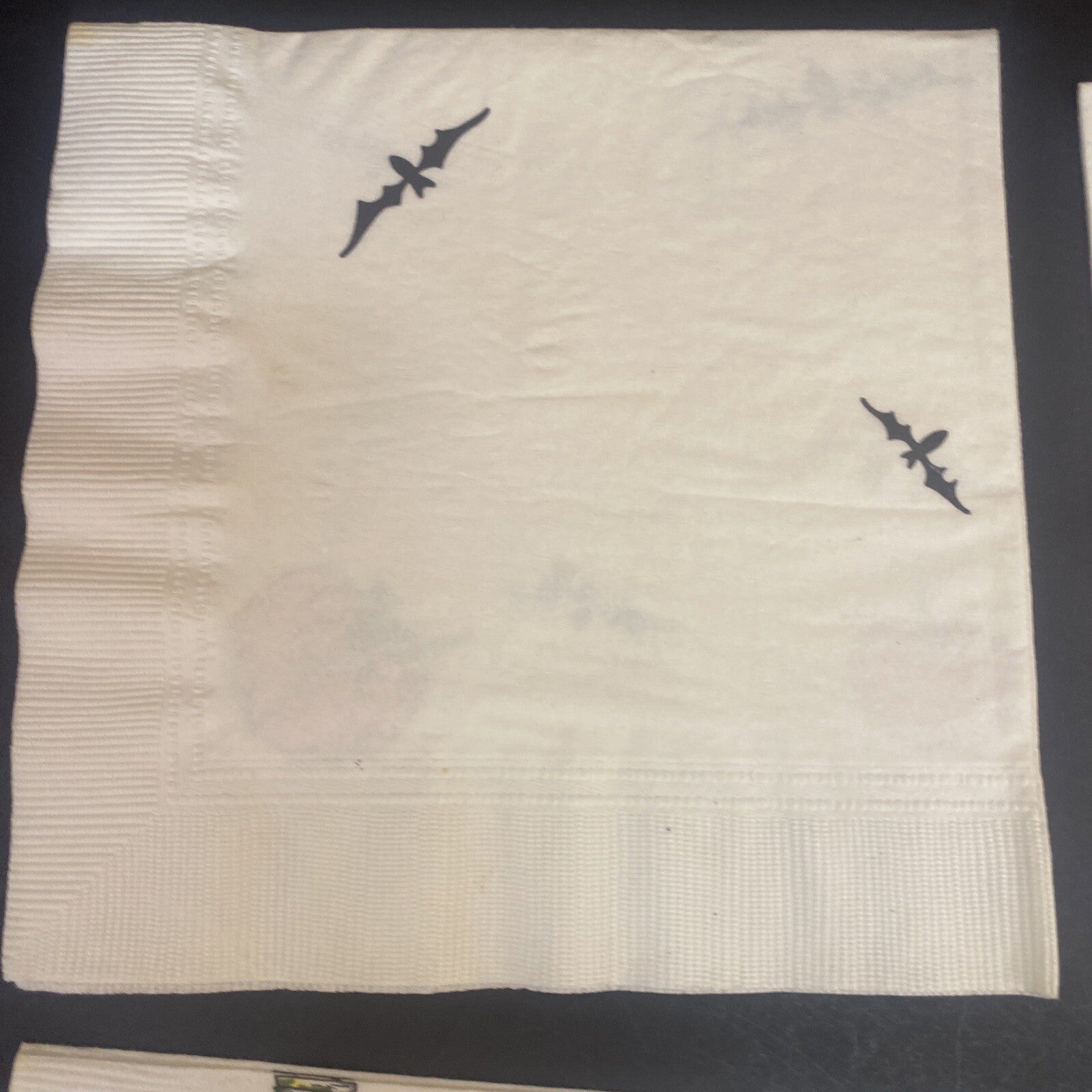 Vintage HALLOWEEN White PAPER NAPKIN Lot of 4 Pumpkins, Ghosts, Scarecrows, Bats