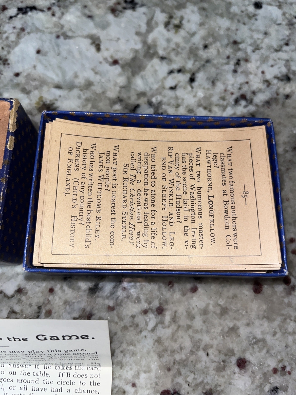 1897 Game of Literature Game, 500 Questions. By A W Mumford.