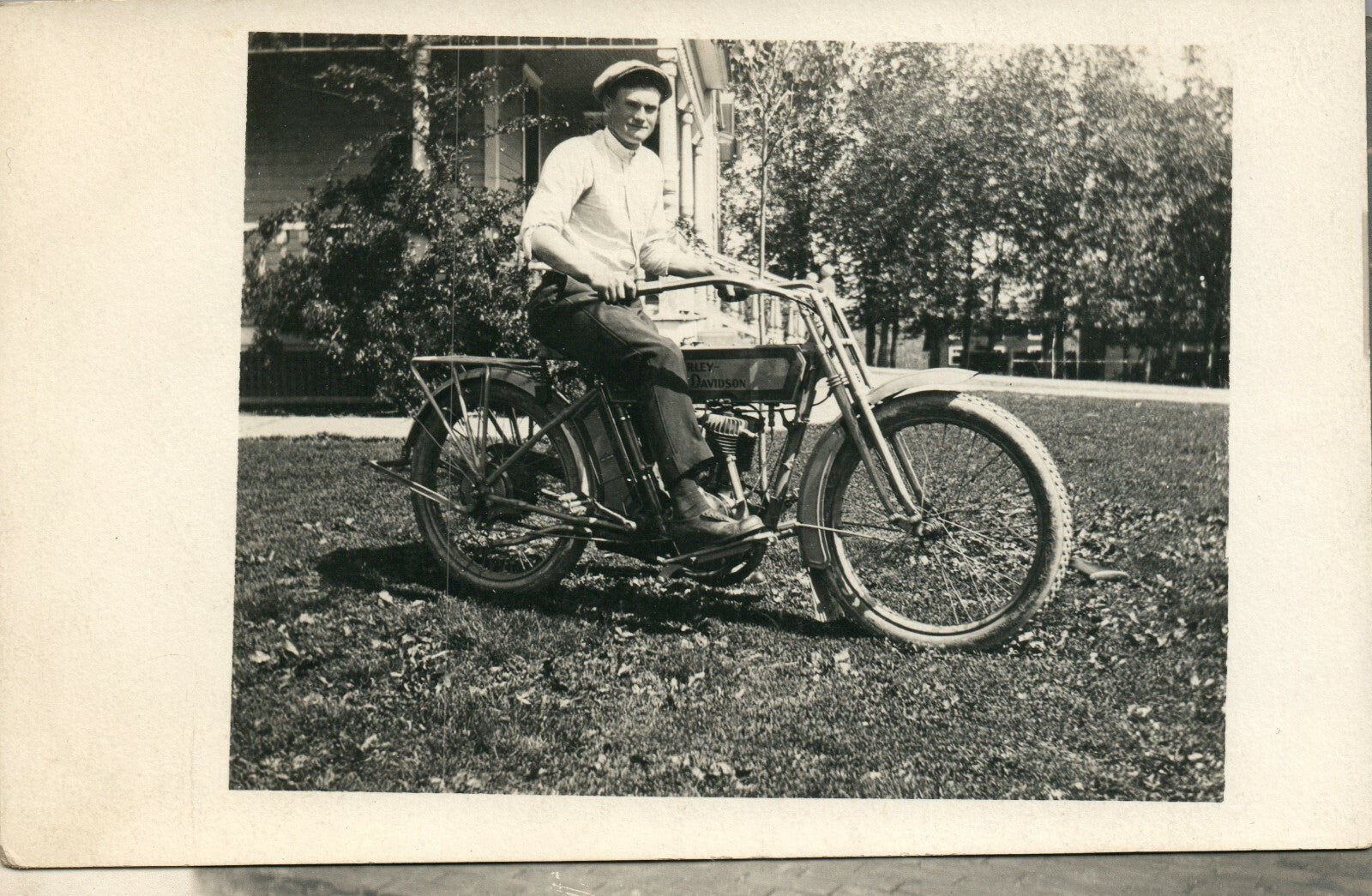 Real Photo Man On Old Harley Davidson Motorcycle Detroit Michigan Postcard
