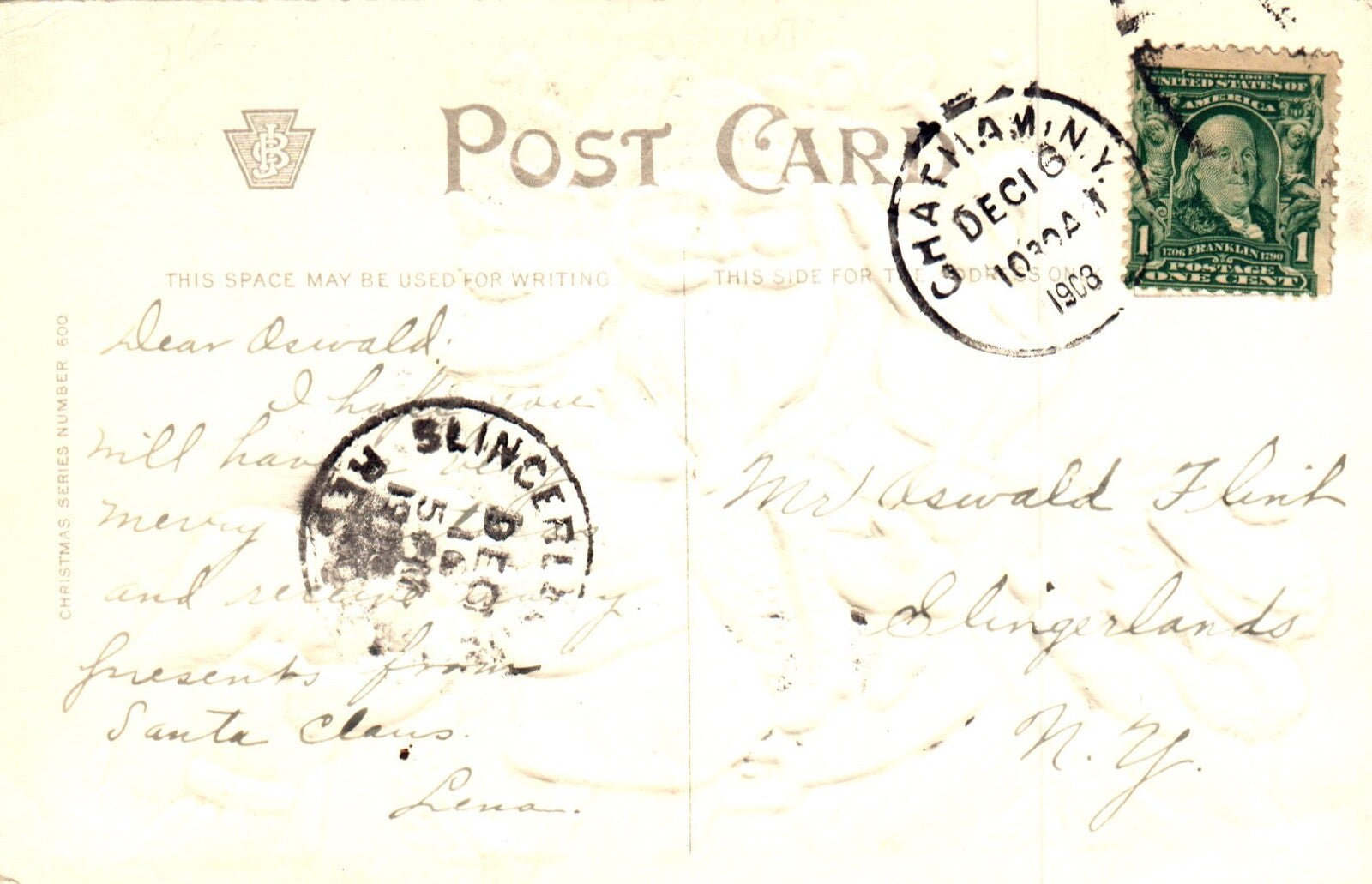 Merry Christmas To You Children Climbing on Santa with Gifts Vtg Santa Postcard