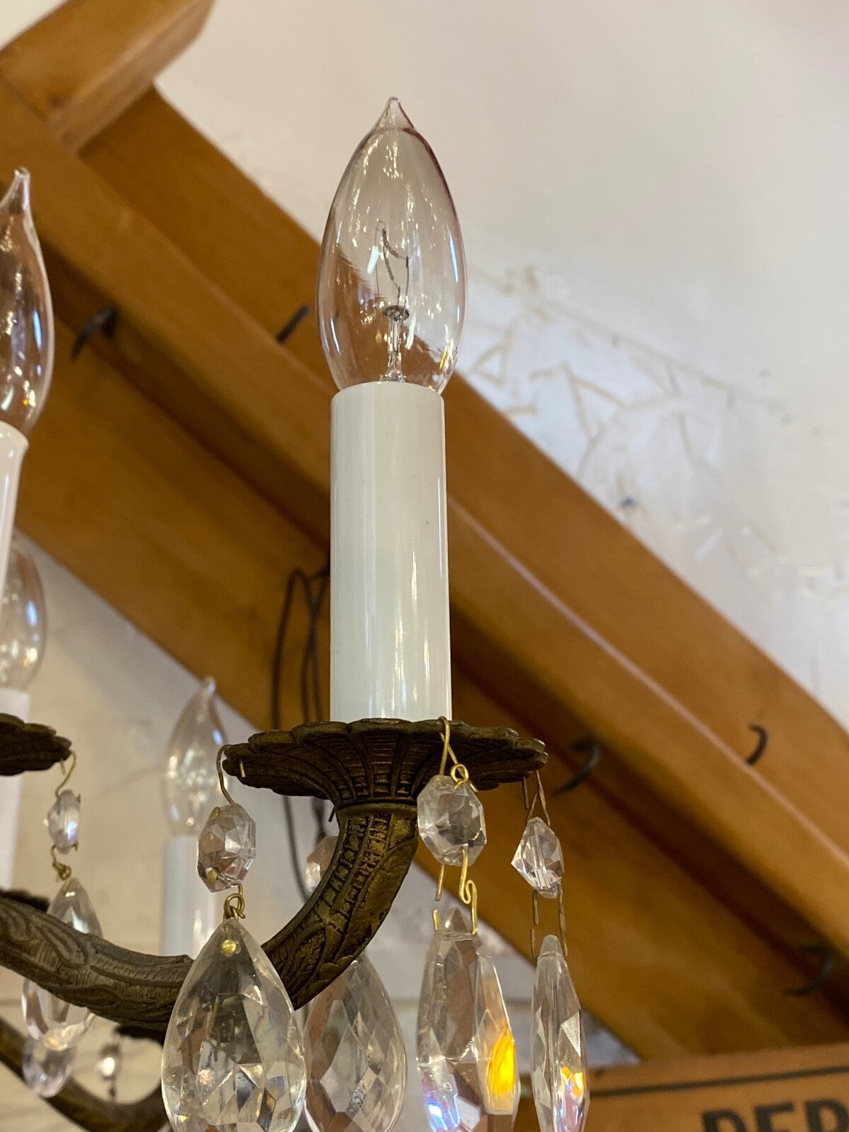 4-double arm made in Spain brass chandelier 1940s