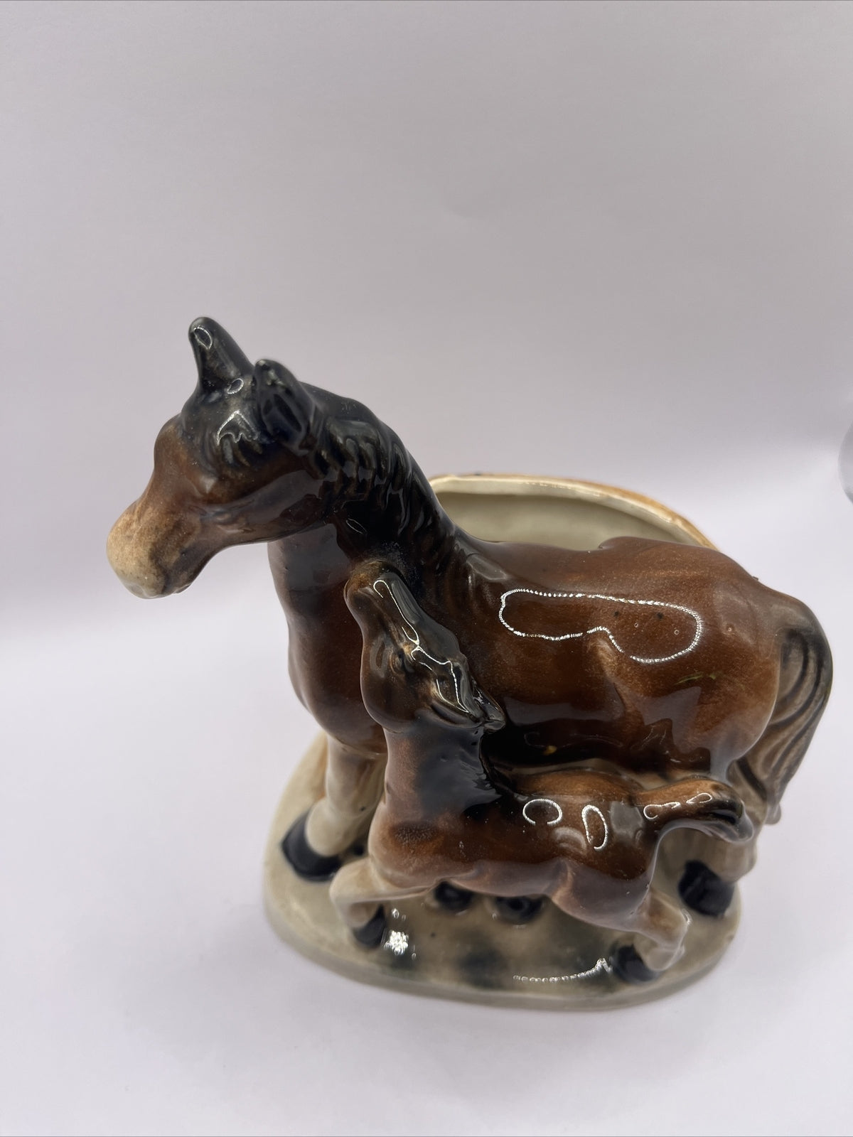 Vintage Horse with Colt Ceramic Figurine Made in Japan Planter