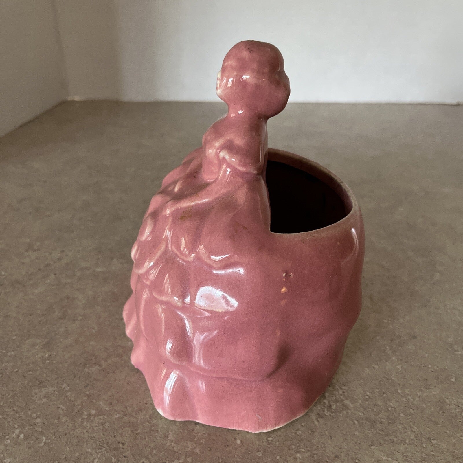 Vtg Southern Belle Planter Girl Cotillian Ruffles Rose Pink Lady Vase 5.5"