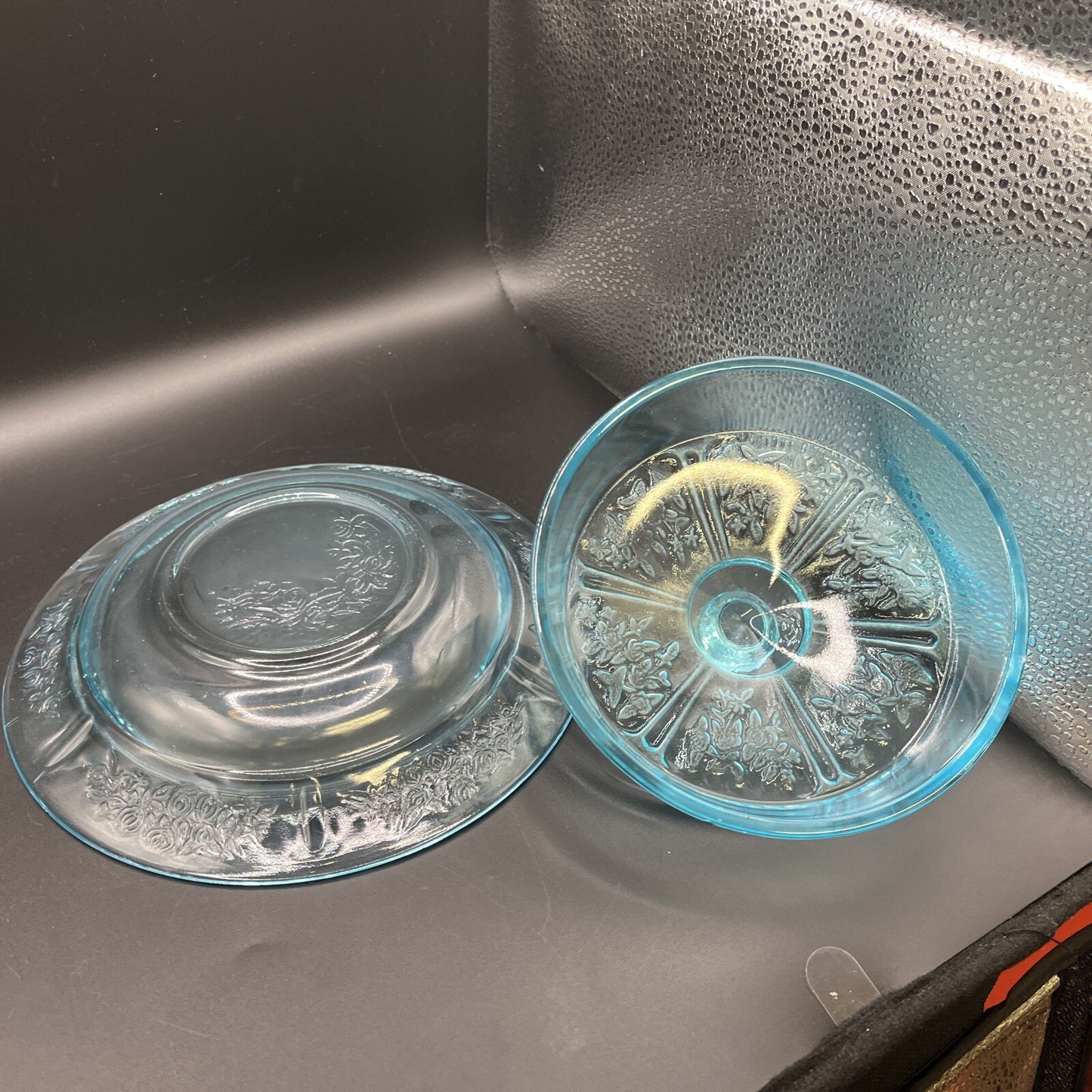 Federal Glass CABBAGE ROSE Sharon BLUE or AQUA BUTTER or CHEESE DISH with Cover