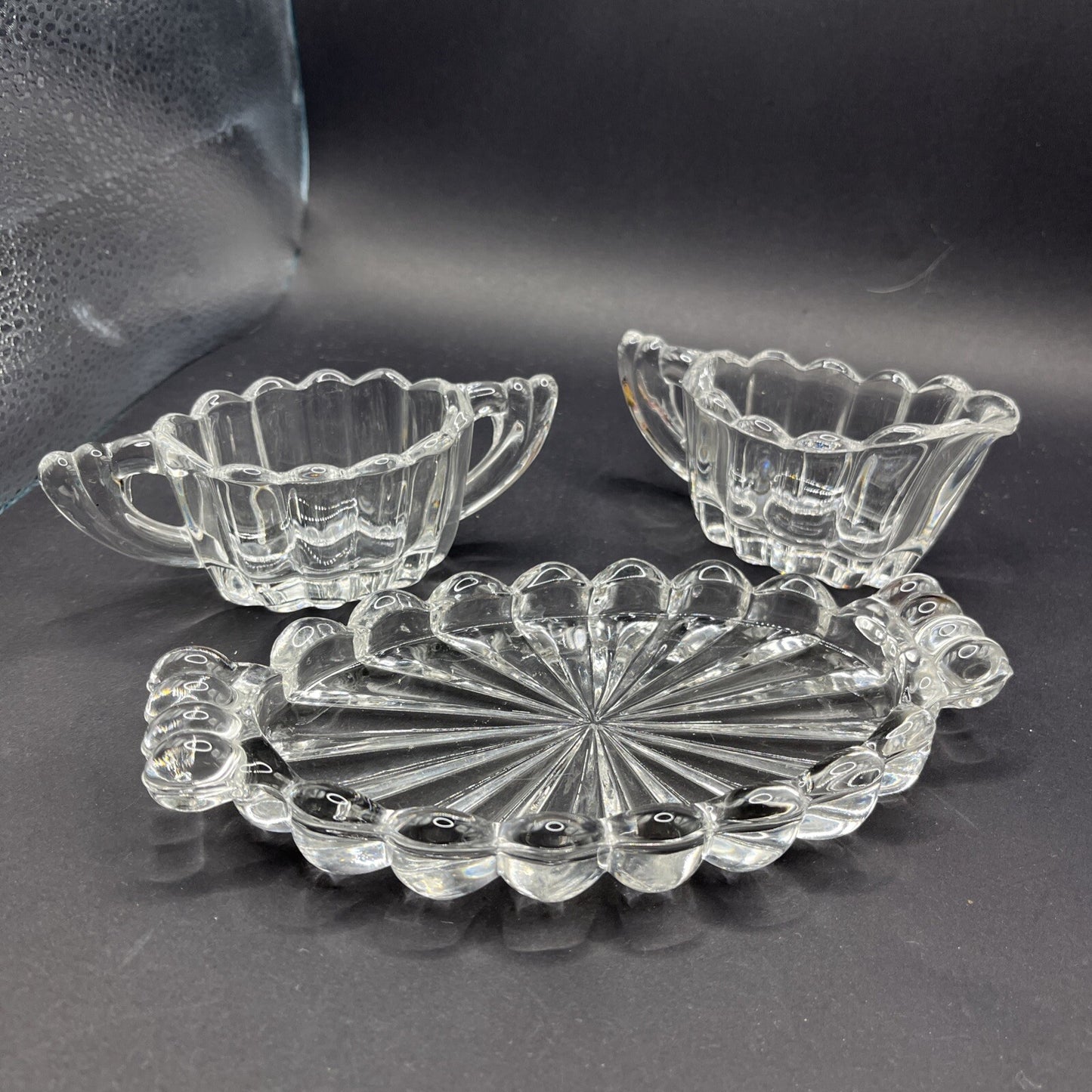 Heisey Glass Co Antique Cream & Sugar With Tray.
