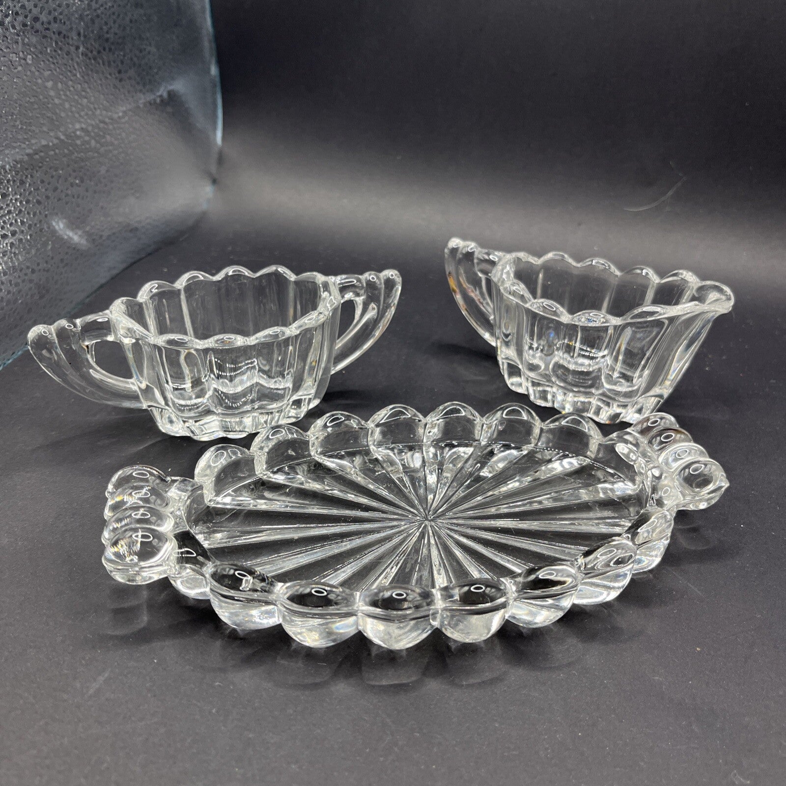 Heisey Glass Co Antique Cream & Sugar With Tray.