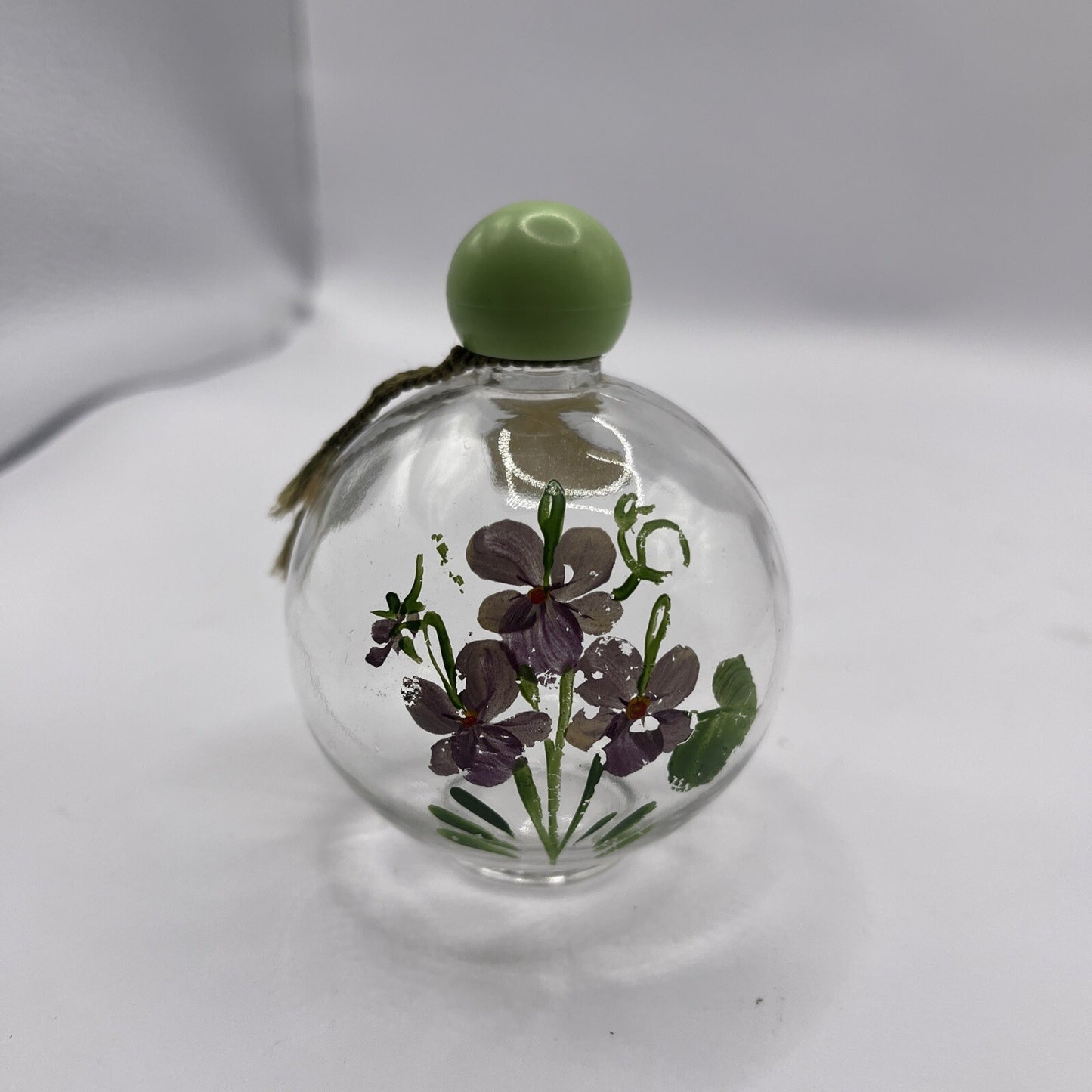 Empty Vtg Hand Painted Devon Violets Abietsan Perfume Bottle Green Lid England