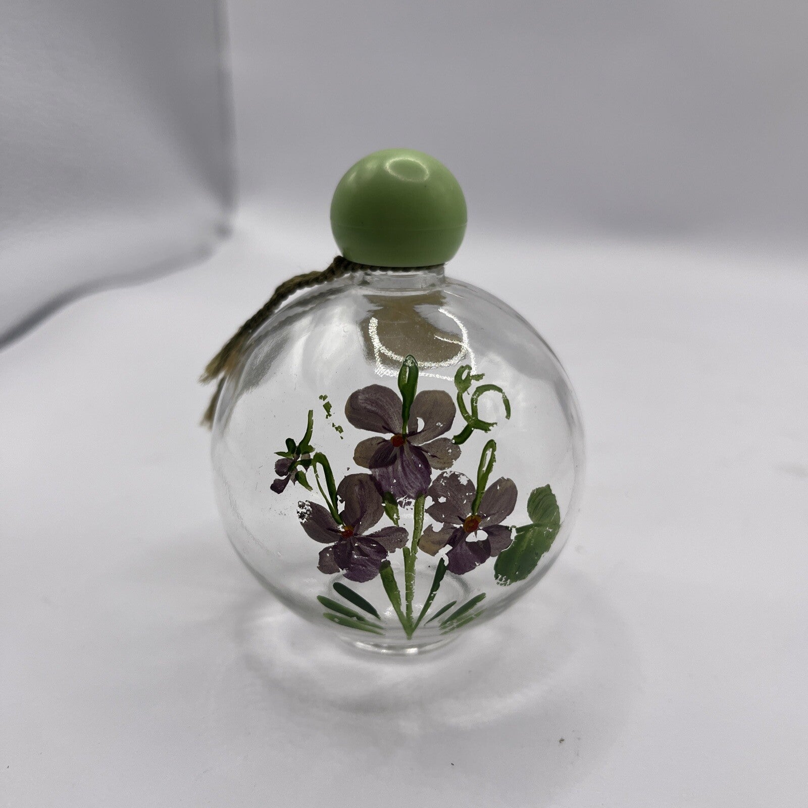 Empty Vtg Hand Painted Devon Violets Abietsan Perfume Bottle Green Lid England