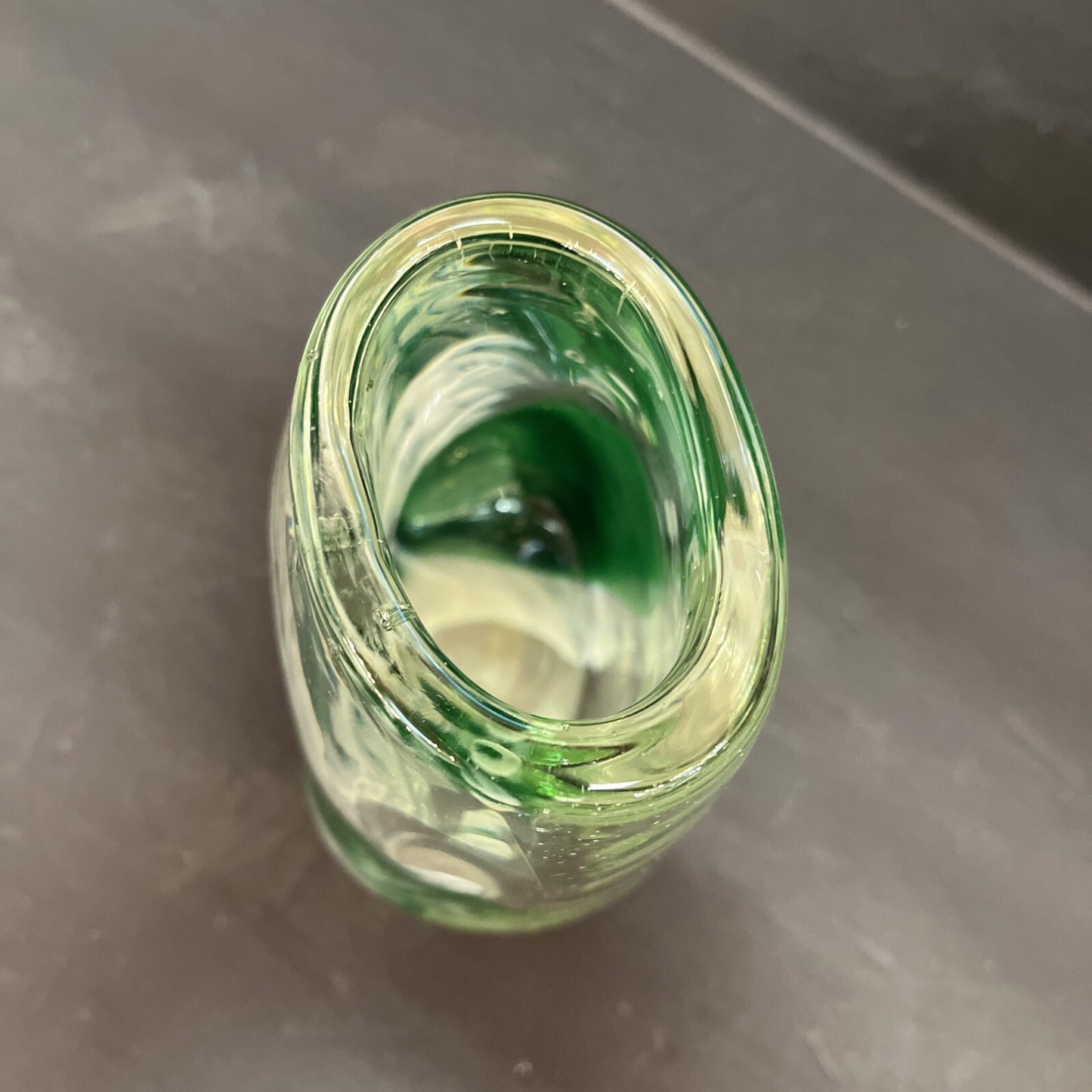Italian Murano Art Glass Vase, 7" Green/white Hand Blown