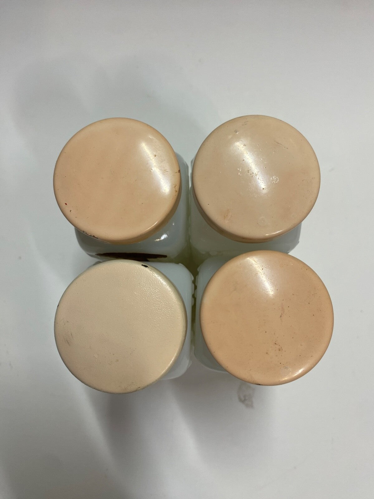 Vintage Griffith's Mid-Century Milk Glass Spice Jar Set of 4 pink Lid