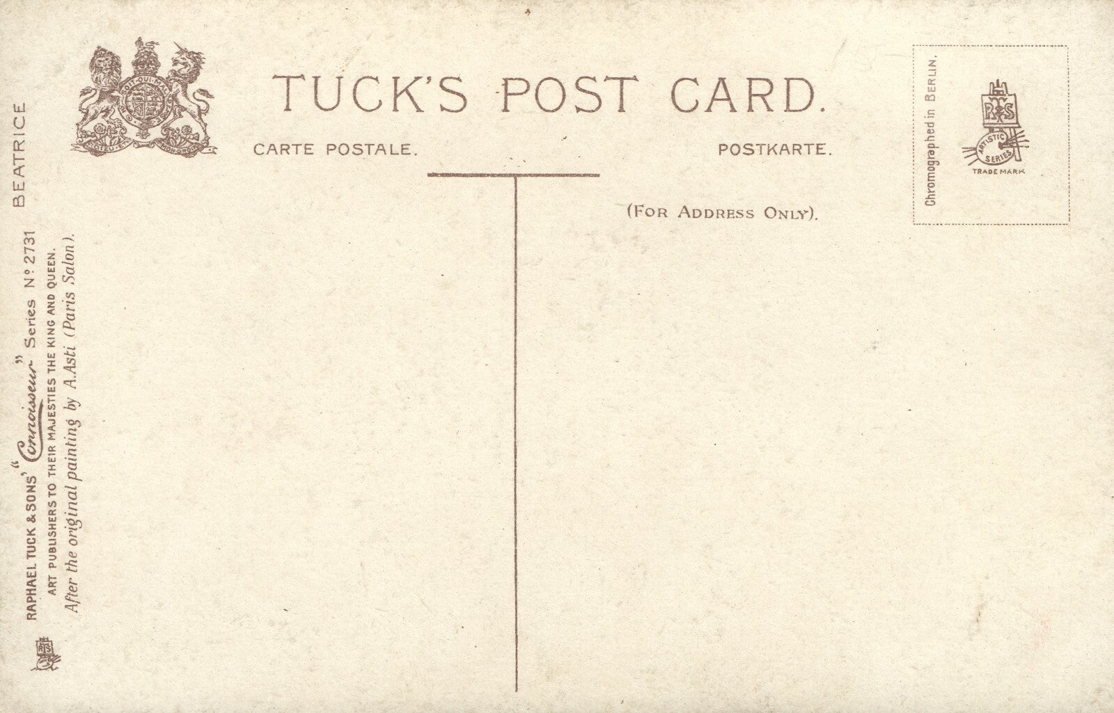 Raphael Tuck Connoisseur Series 2731 Artist Signed A Asti Beatrice Red