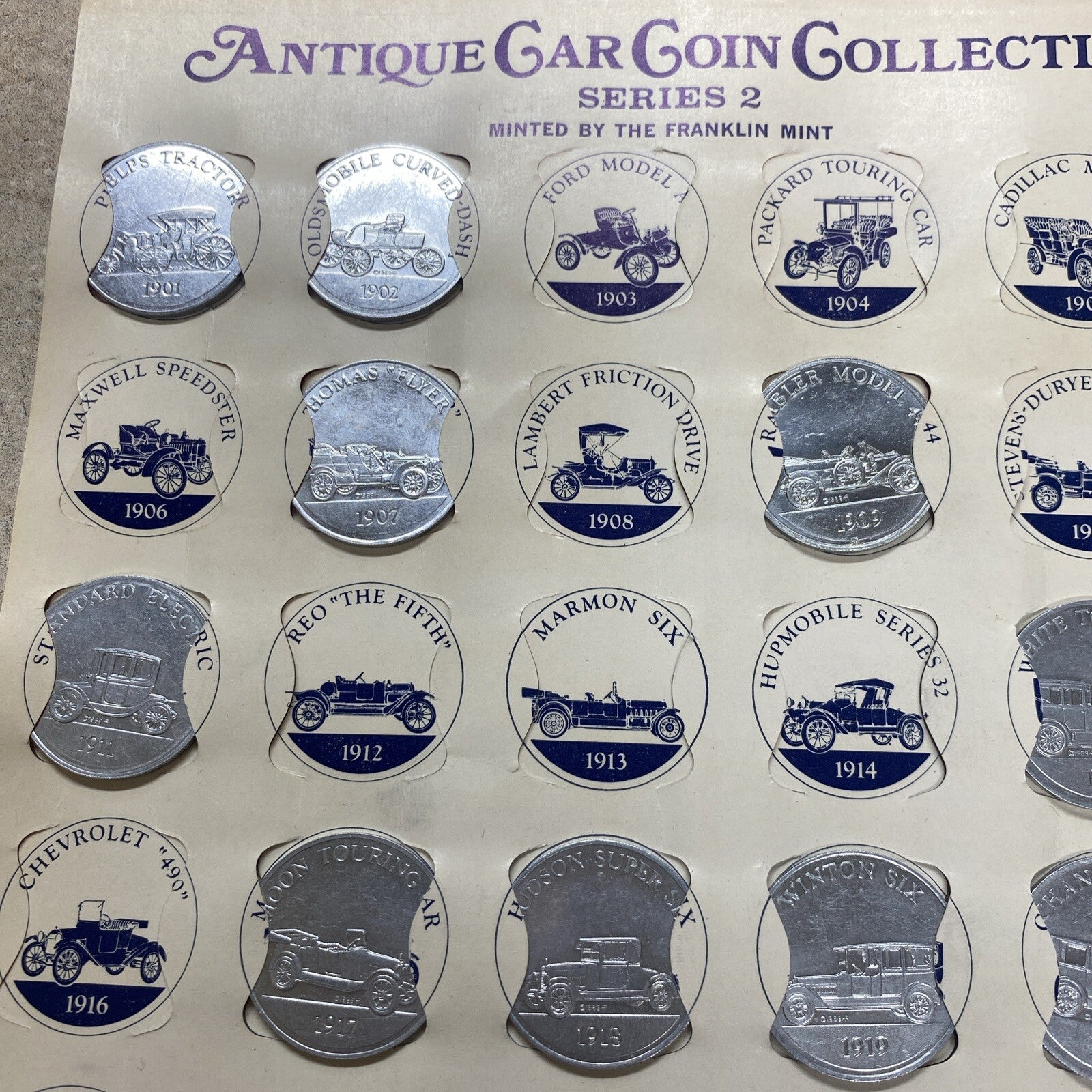 Vintage Series 2 Cars Lot Sunoco Oil Commemorative Token Landmarks America Line
