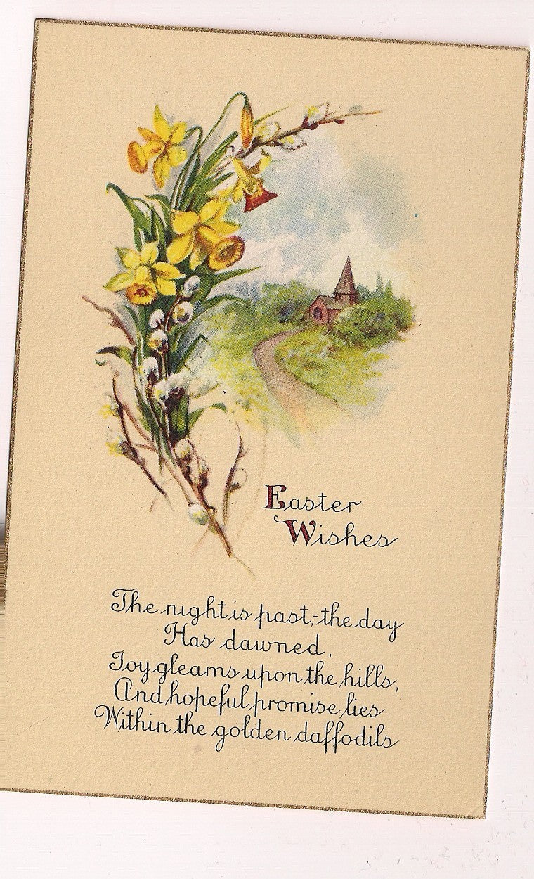 Yellow Church  Daffodil  Easter Postcard
