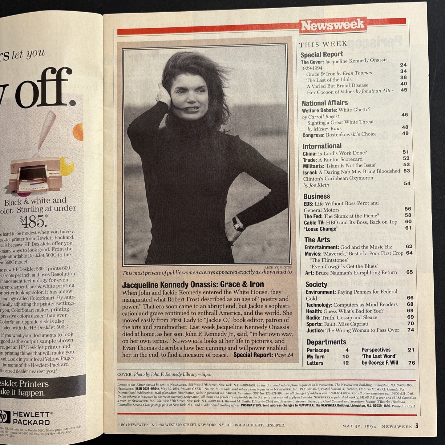 NEWSWEEK Magazine May 30, 1994 Jackie Kennedy Onassis 1929-1994