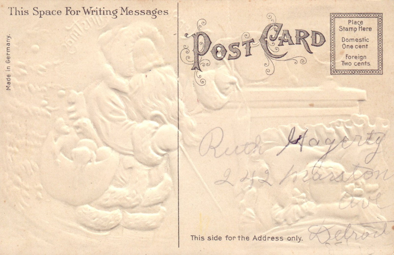 Santa Claus Red Robe Stocking Little Girl Sleeping Silk Embossed Postcard