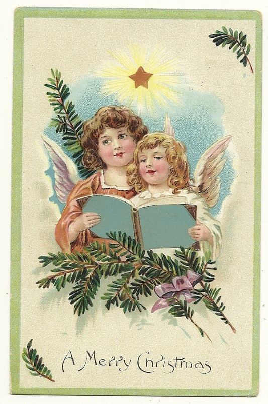 SL and Co Cute Angel Girls Merry Christmas  Holiday Greeting Embossed  Postcard