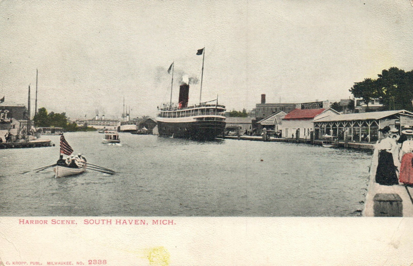 Early Harbor Scene Boats Ships South Haven Michigan MI  