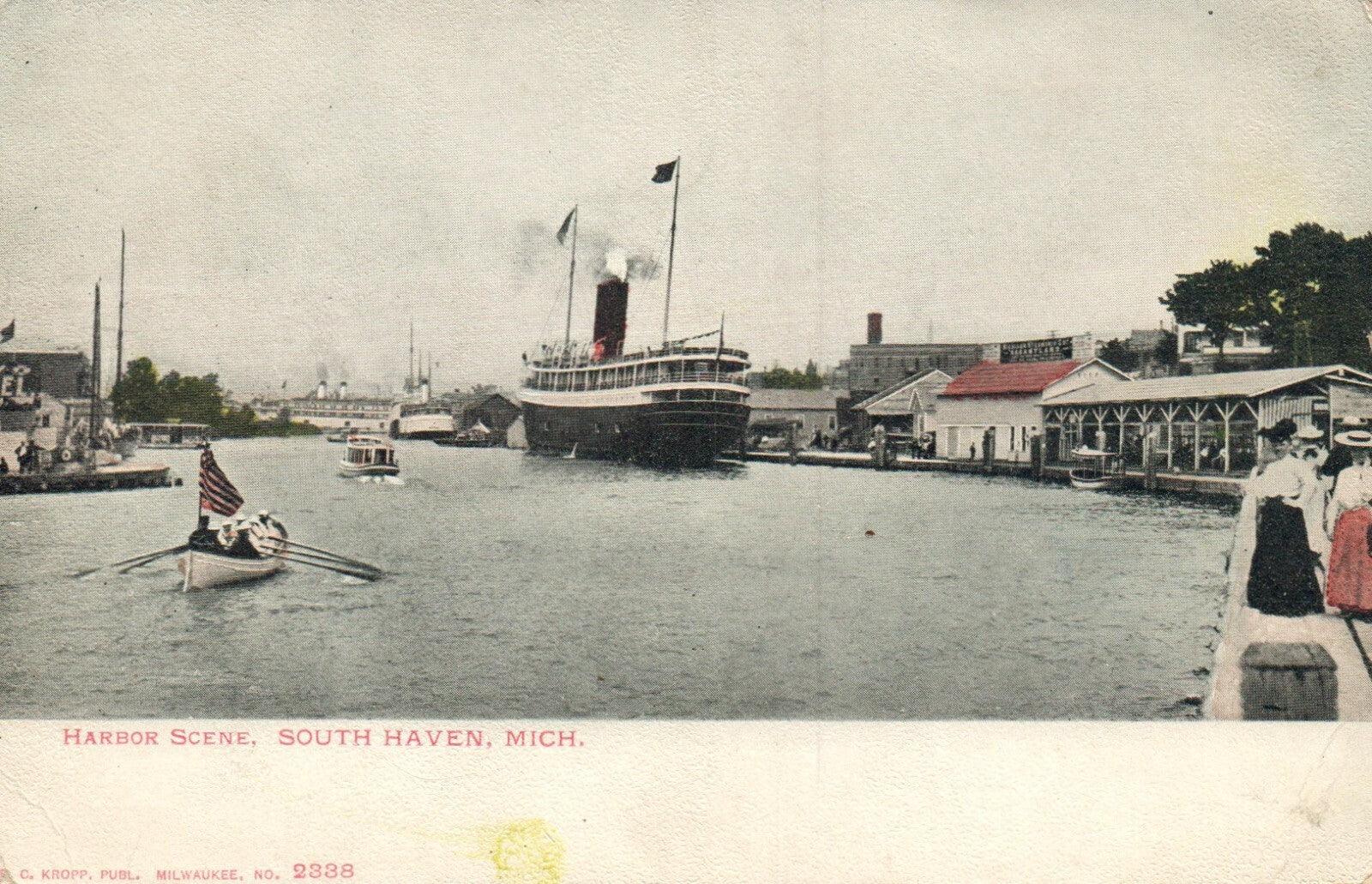 Early Harbor Scene Boats Ships South Haven Michigan MI  