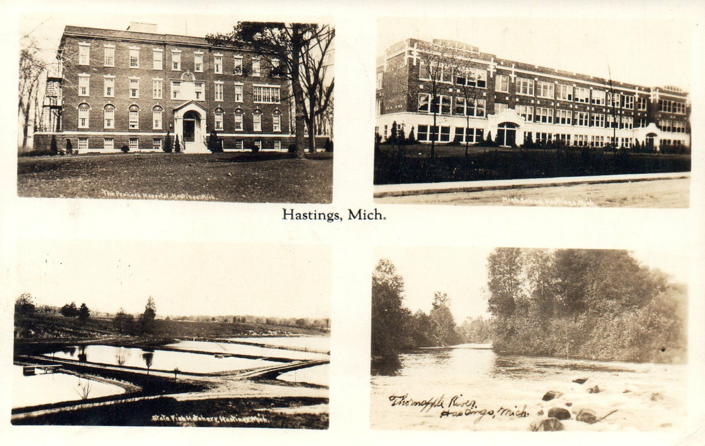 1942 Real Photo Hastings Hospital High School River Michigan Mich MI Postcard